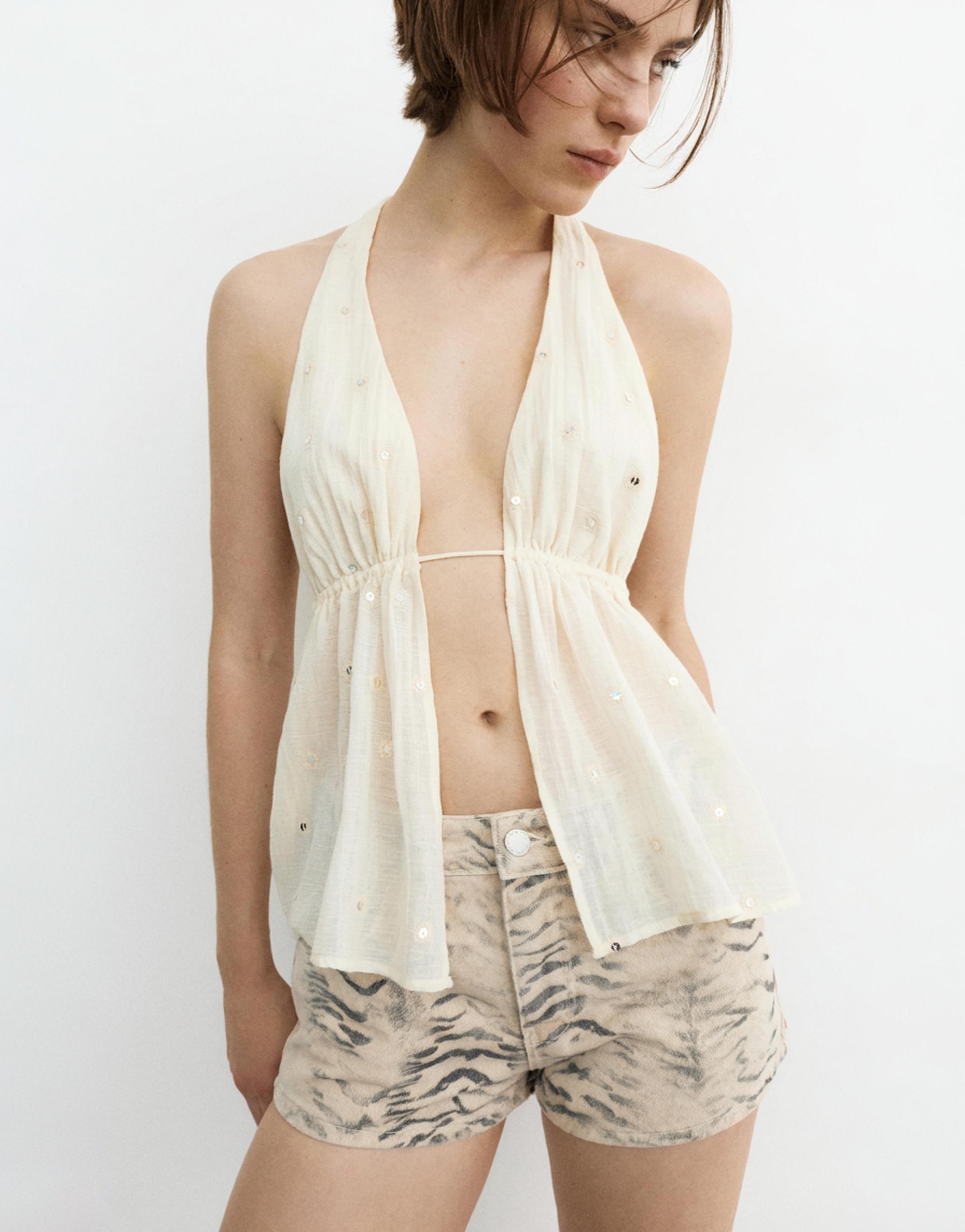 Leopard print denim mini shorts — Ochre