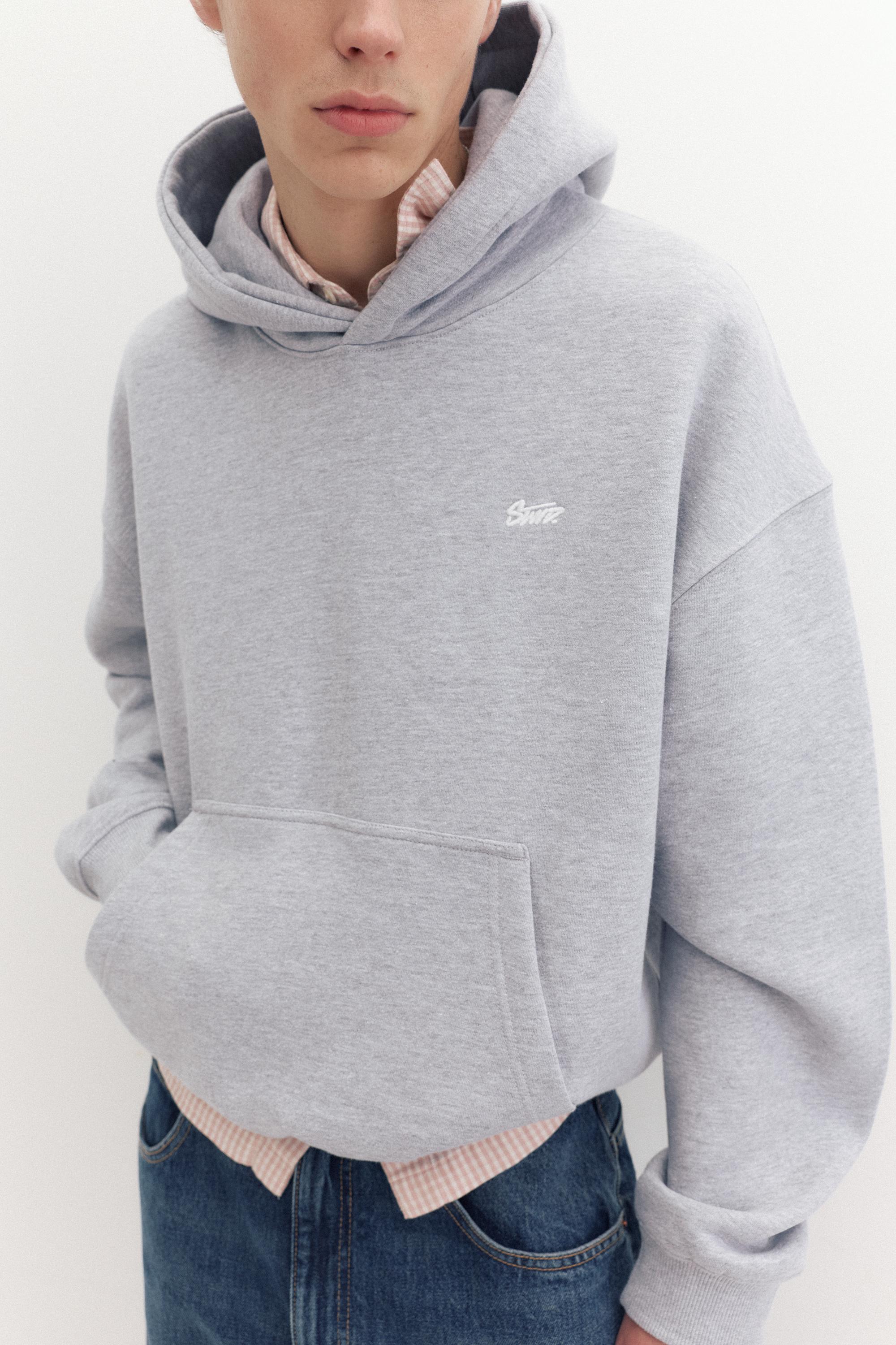 STWD logo boxy hoodie — Grey marl