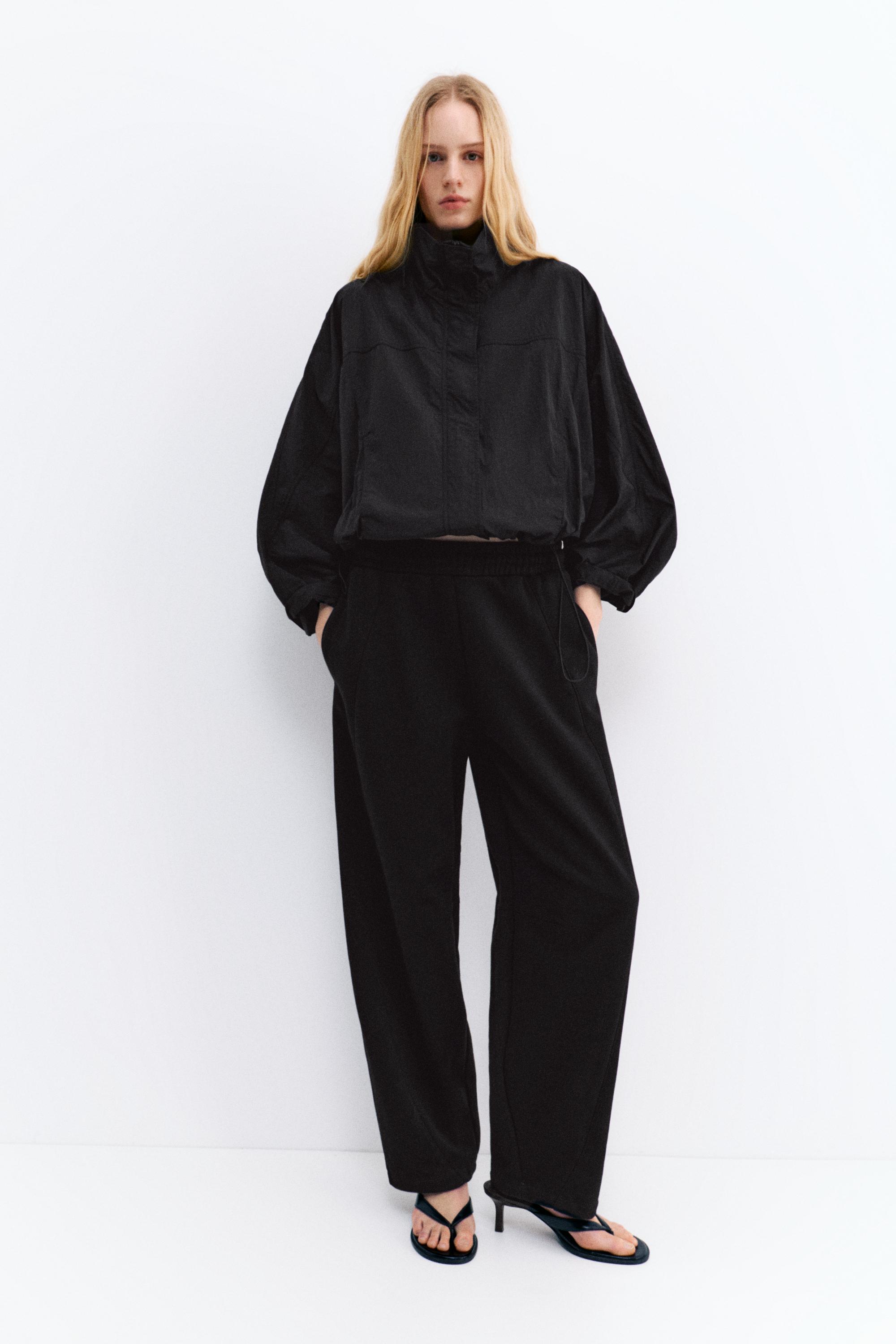 Short nylon-effect jacket — Black