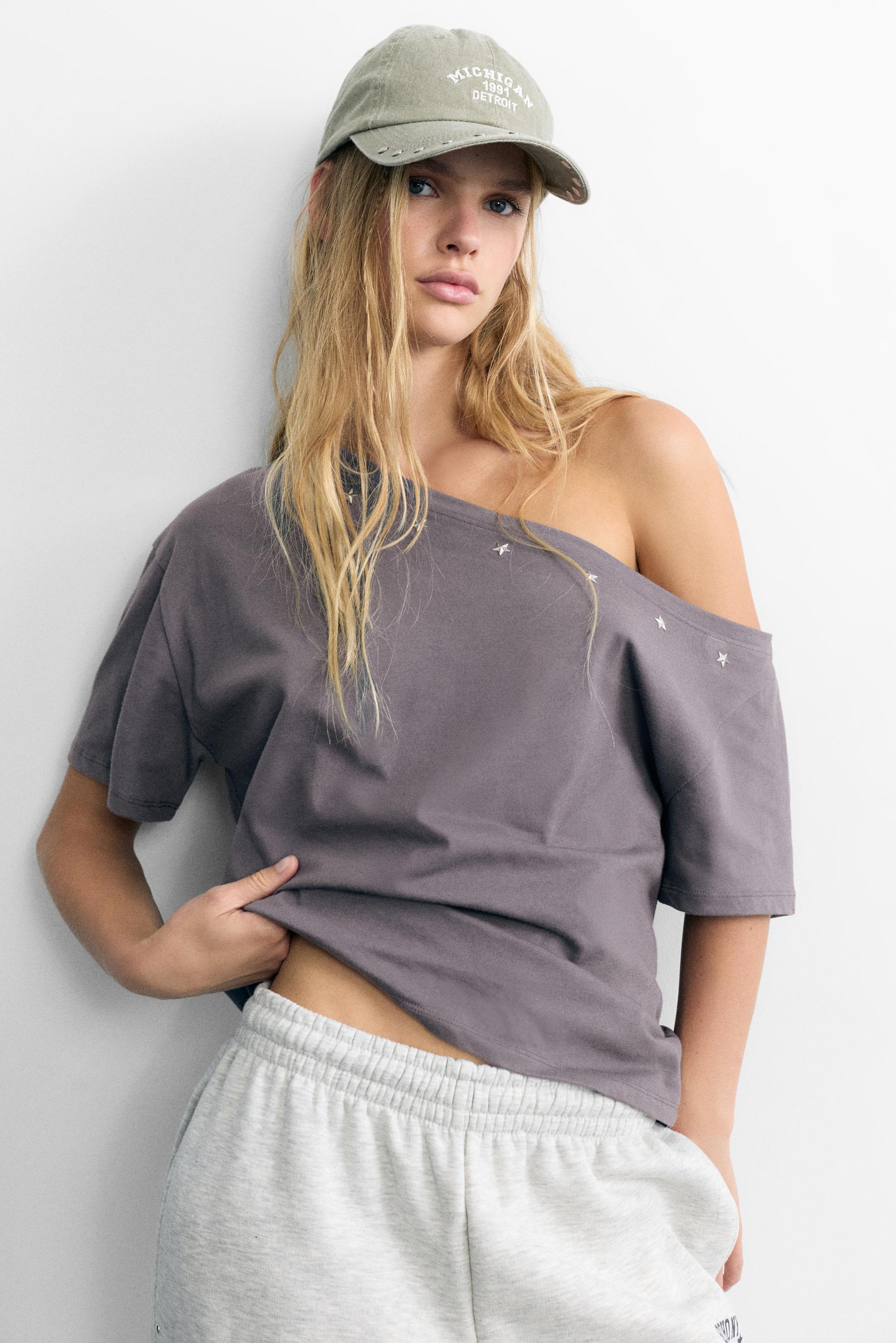 Asymmetric star T-shirt — Grey/Blue