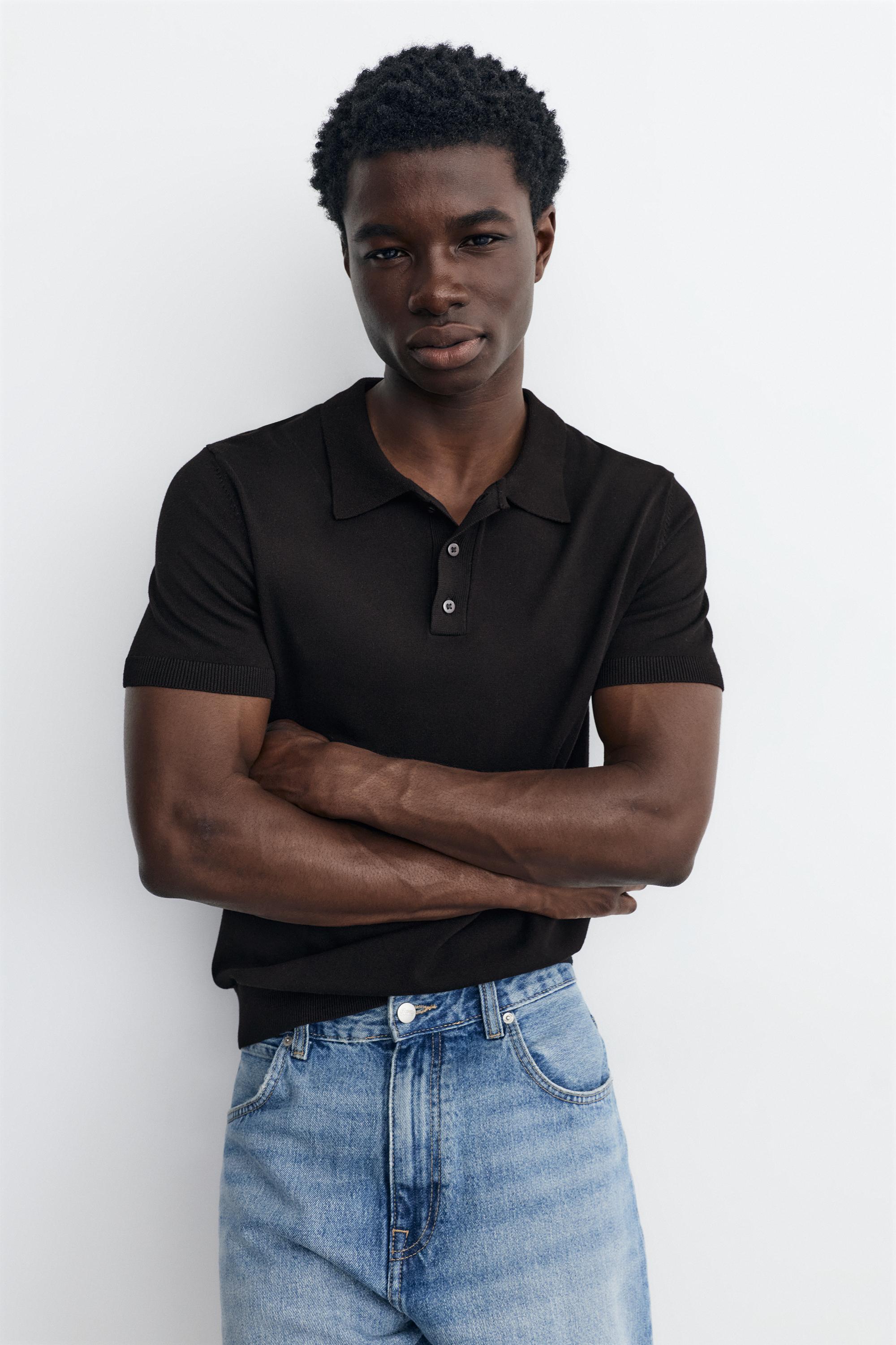 Short sleeve knit polo shirt — Black