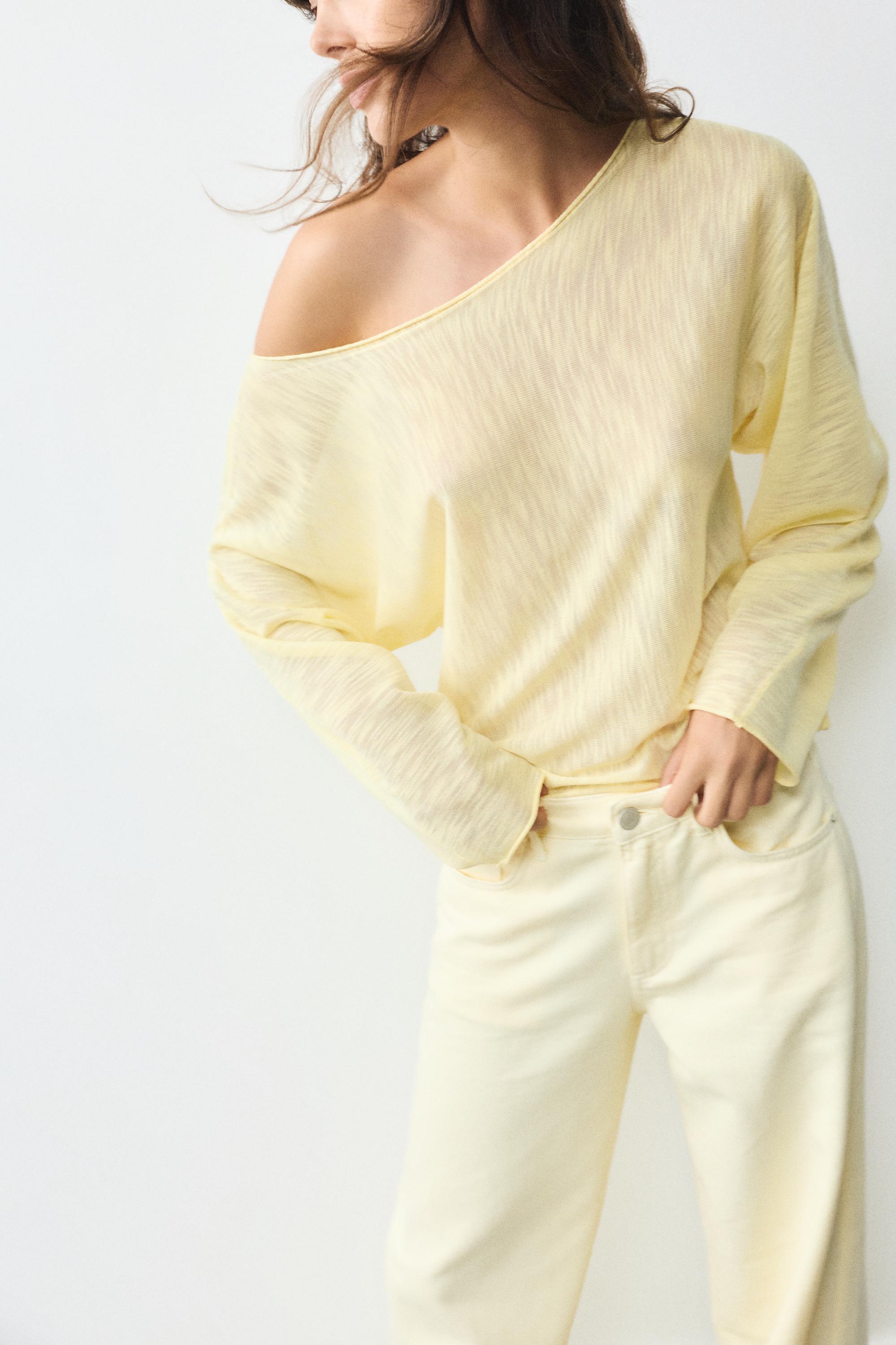 Fine knit asymmetric T-shirt — Yellow