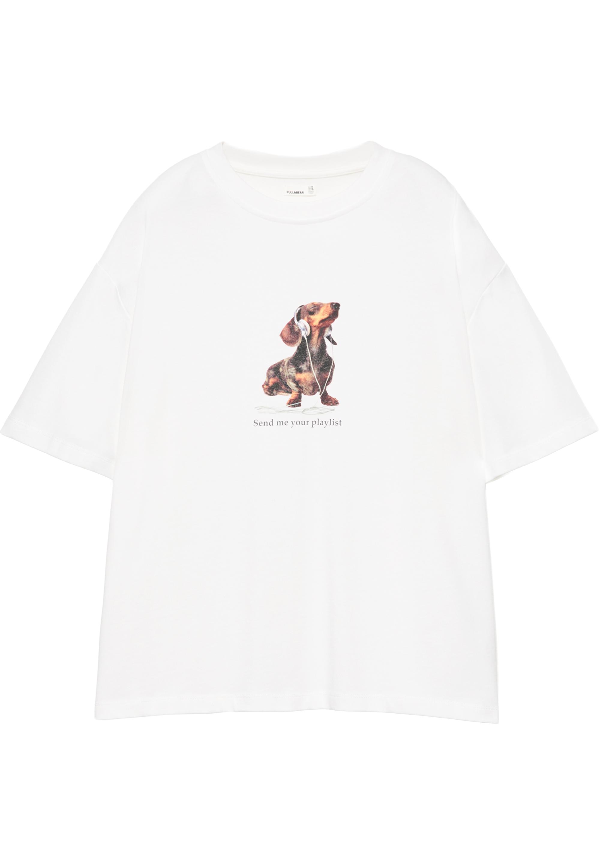 Pull&Bear Köpek grafik baskılı regular tişört görsel 4