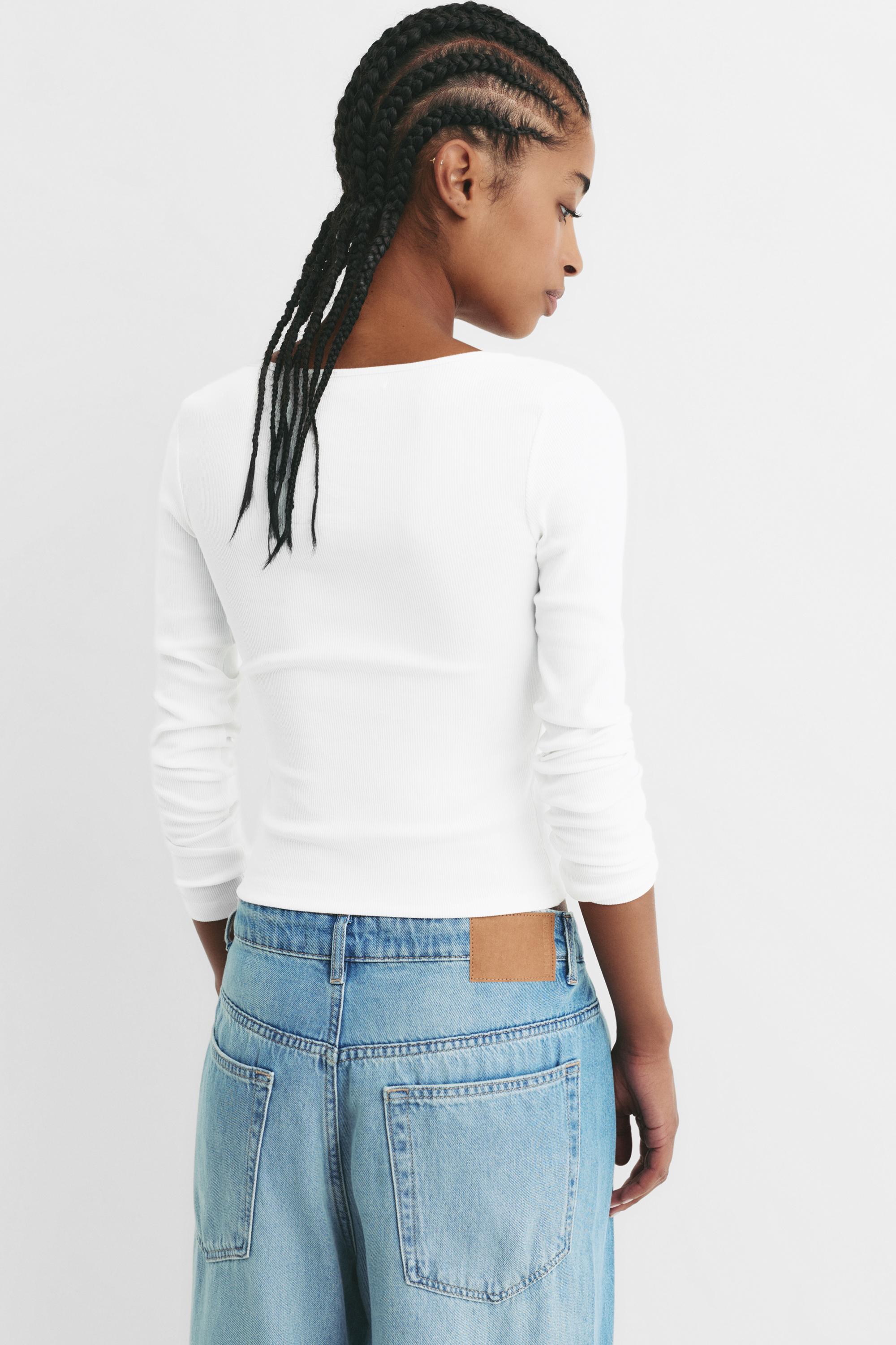 Ribbed round neck T-shirt — White