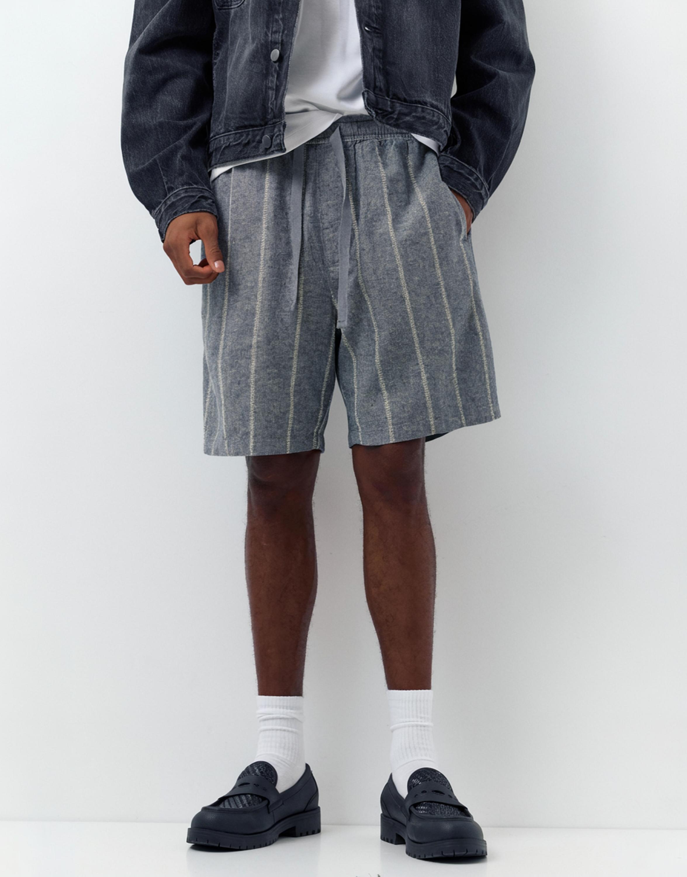 Linen blend jogger Bermuda shorts — Striped
