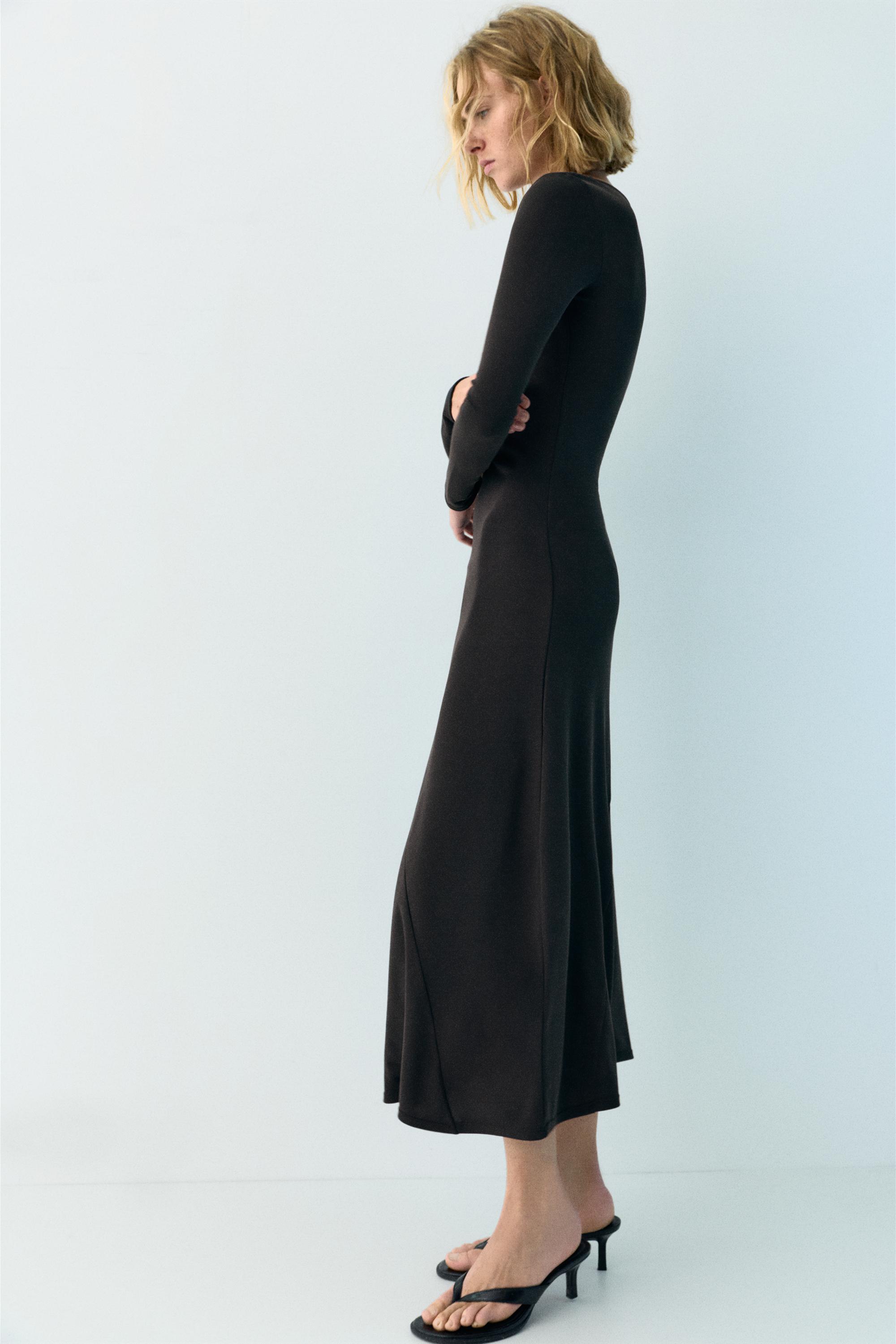 Fluid draped cupro midi dress — Anthracite grey