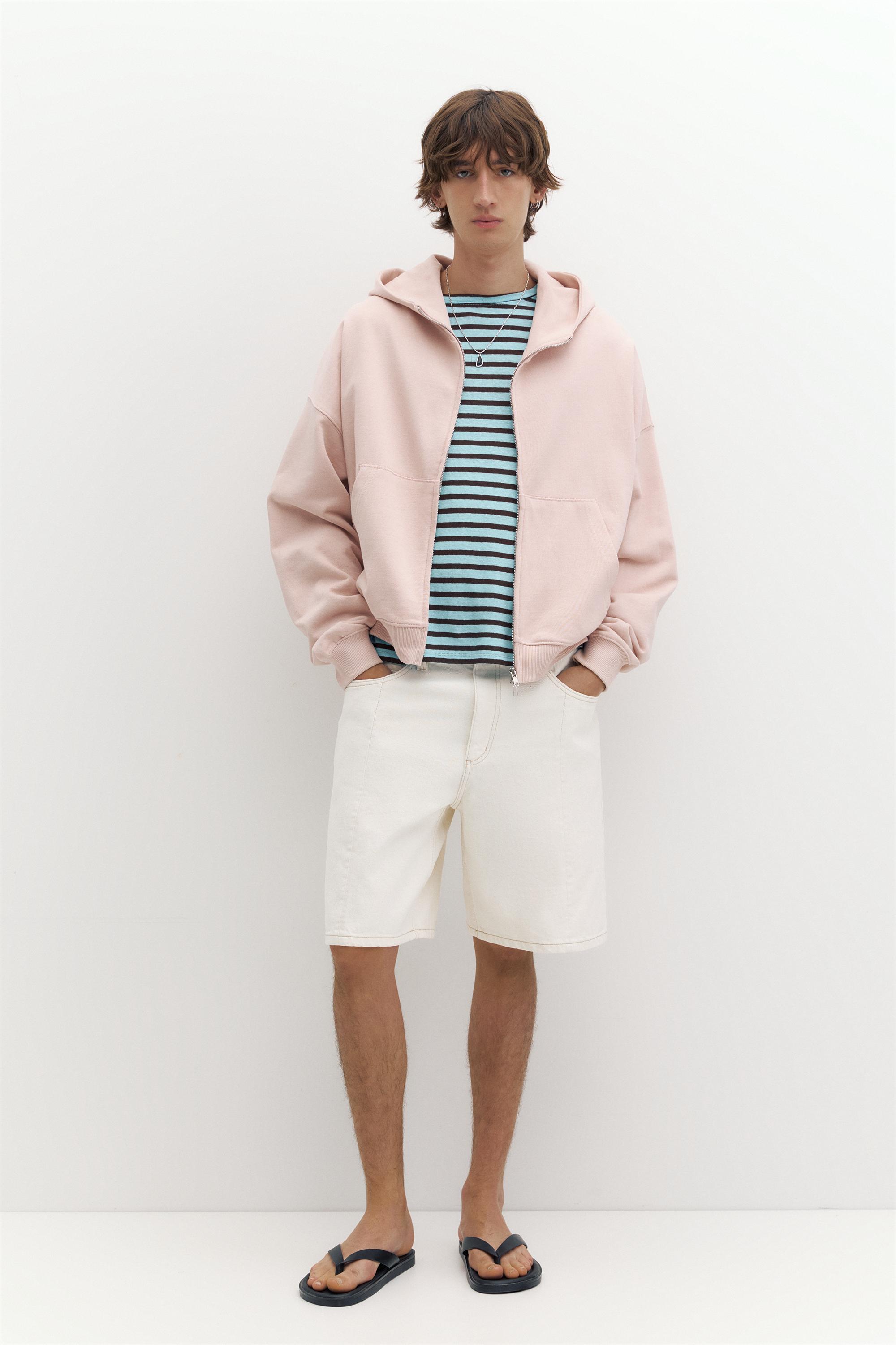 Baggy relaxed denim Bermuda shorts — White