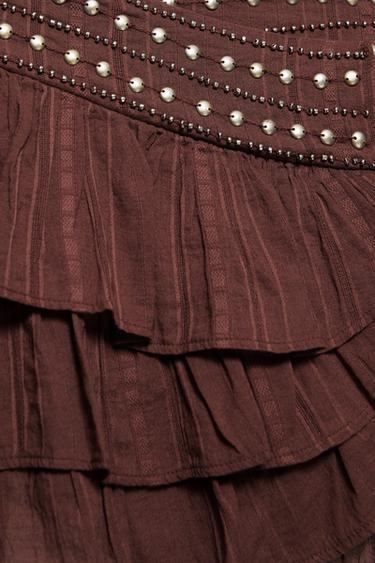 Ruffled mini skirt with studs — Brown 8