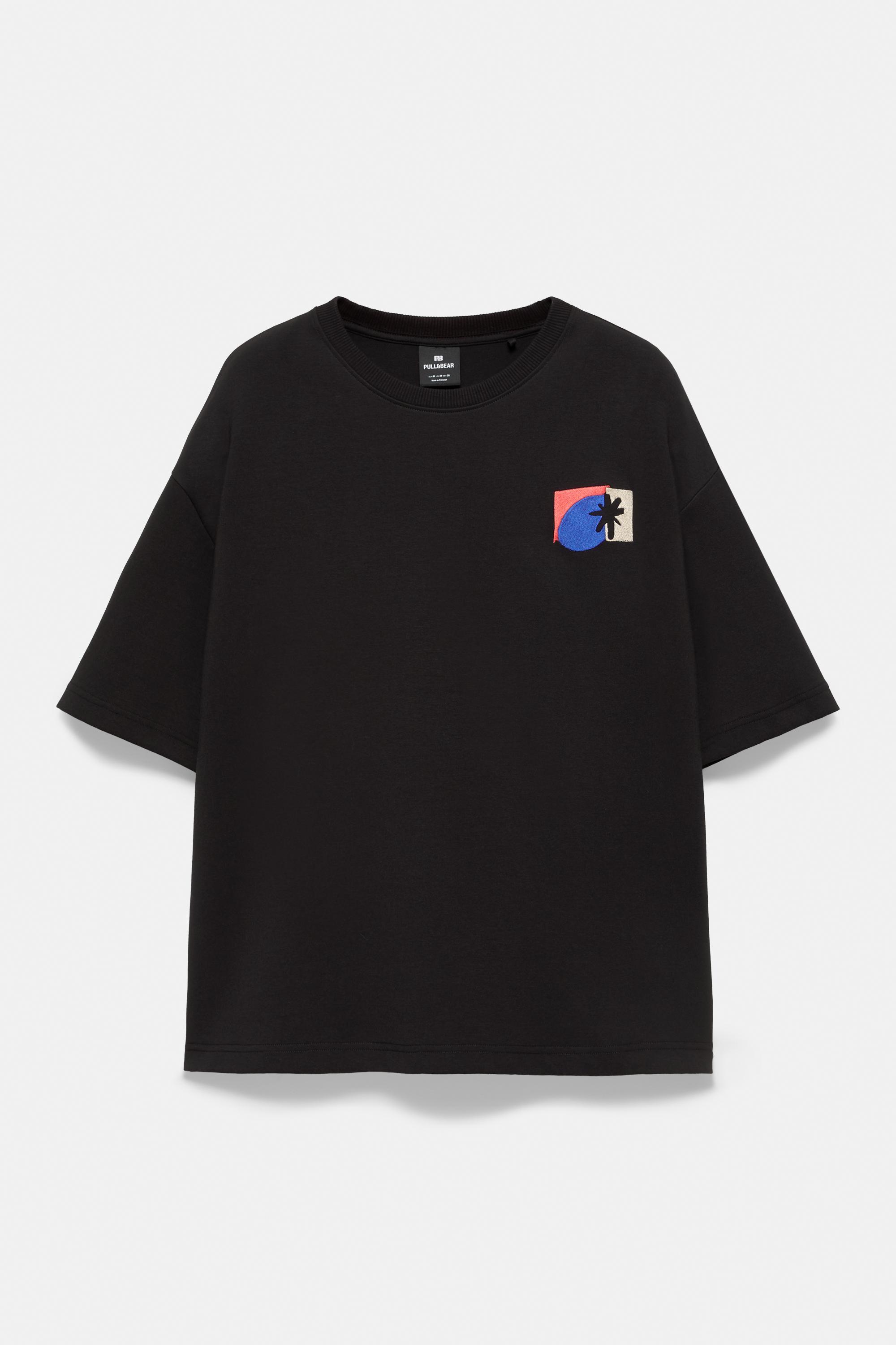 Grafik detaylı siyah kısa kollu sweatshirt - Görsel 3