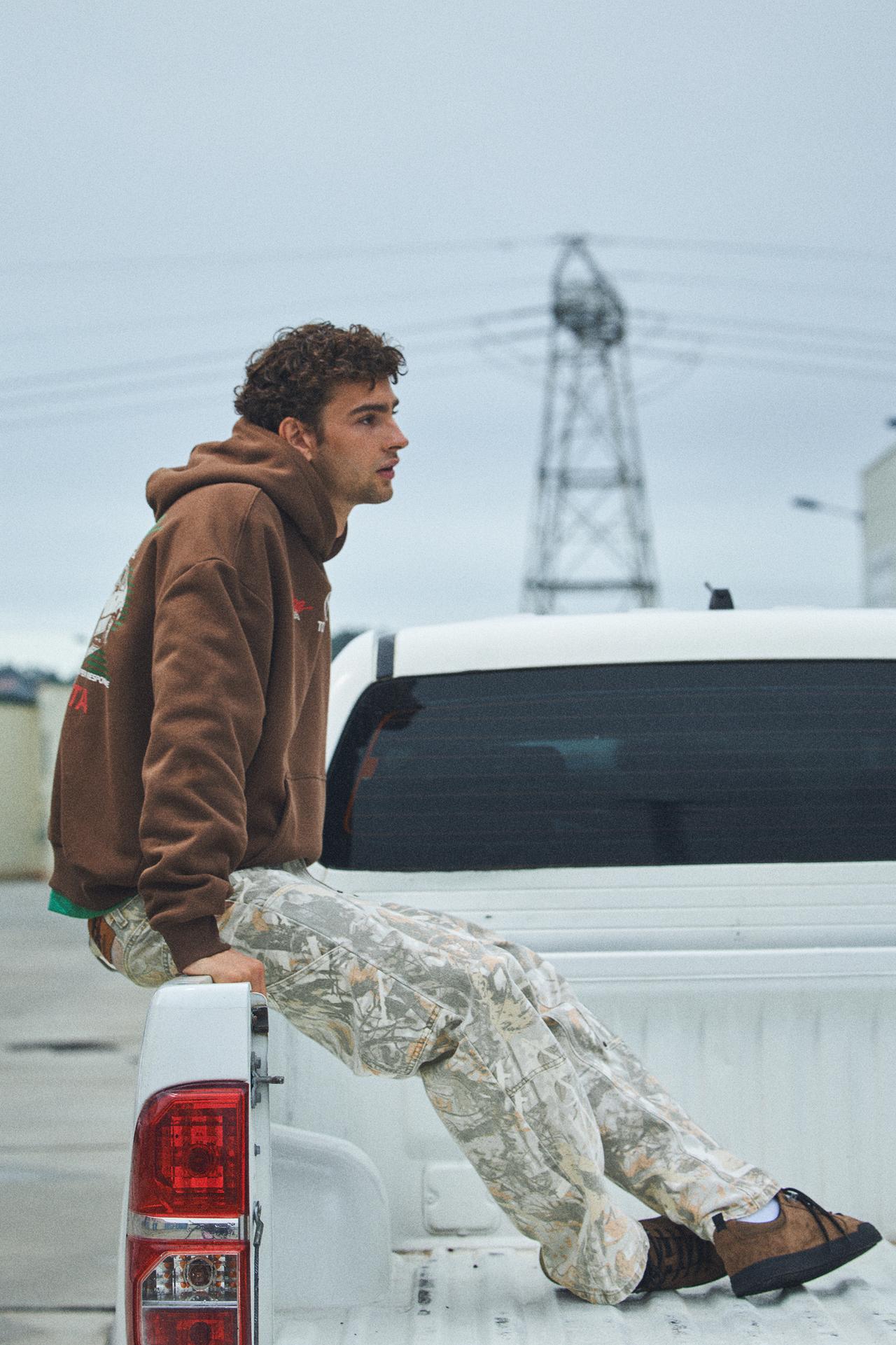 Printed worker trousers — Ecru/Black
