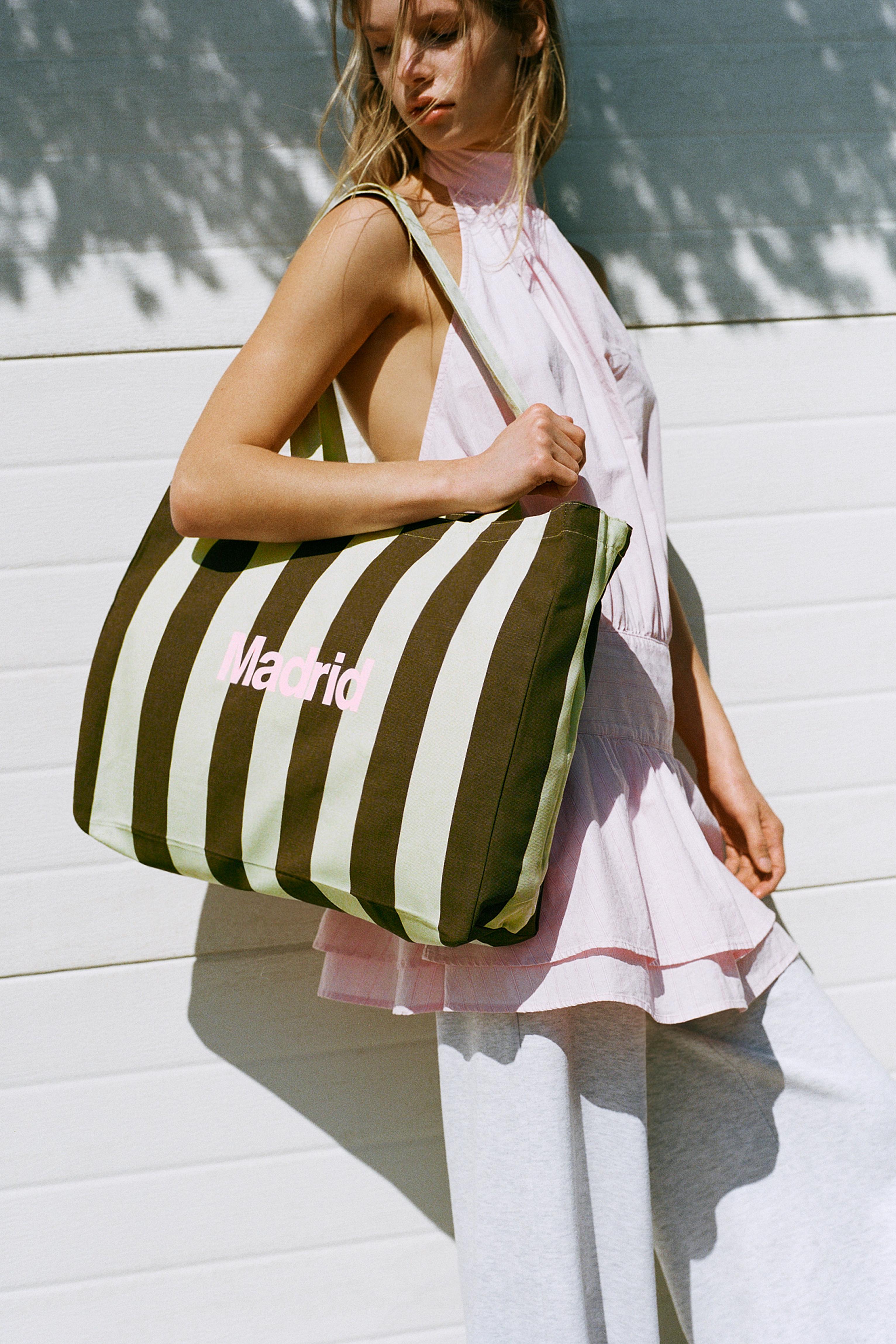 Striped city tote bag — Yellow