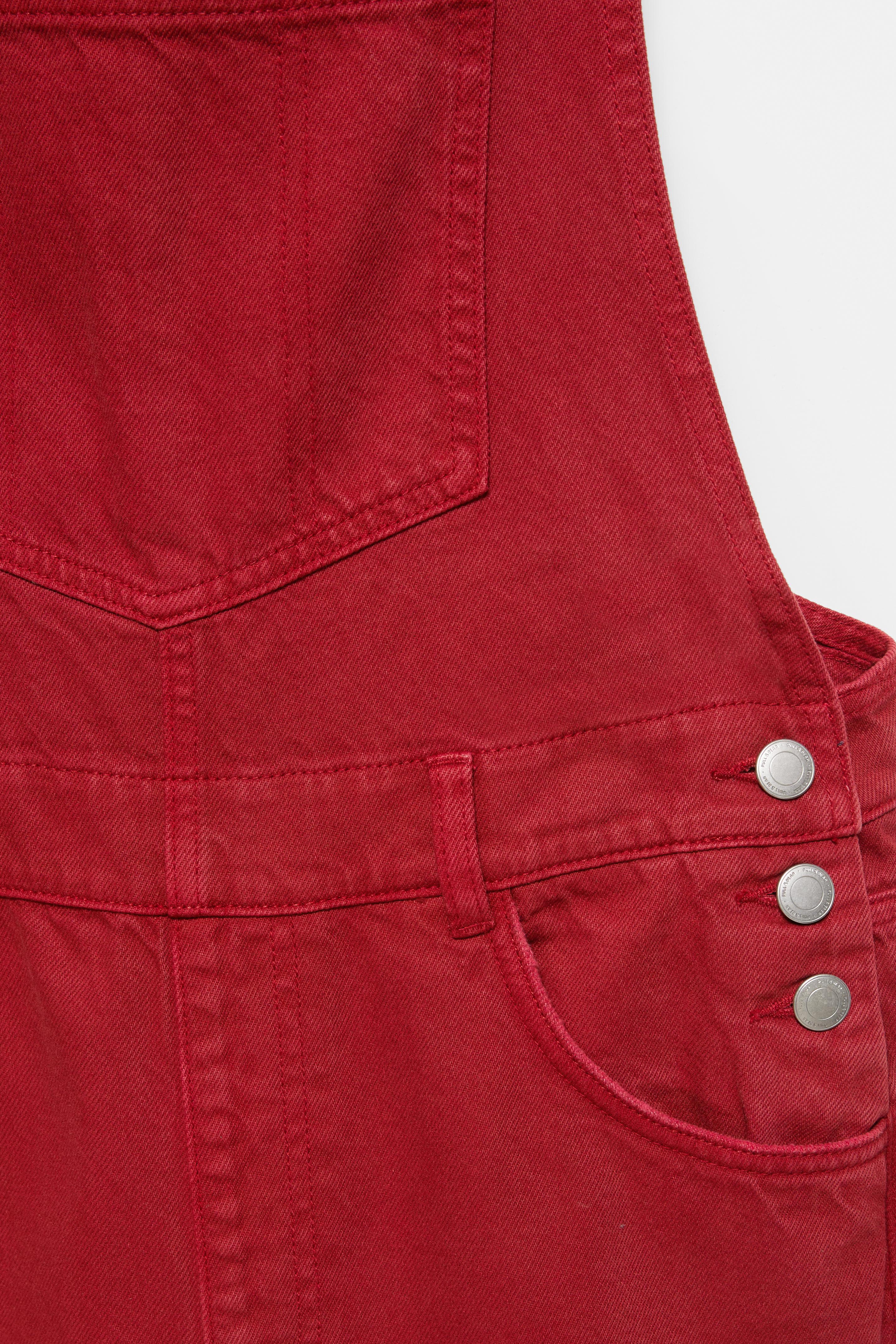Long denim dungarees — Burgundy