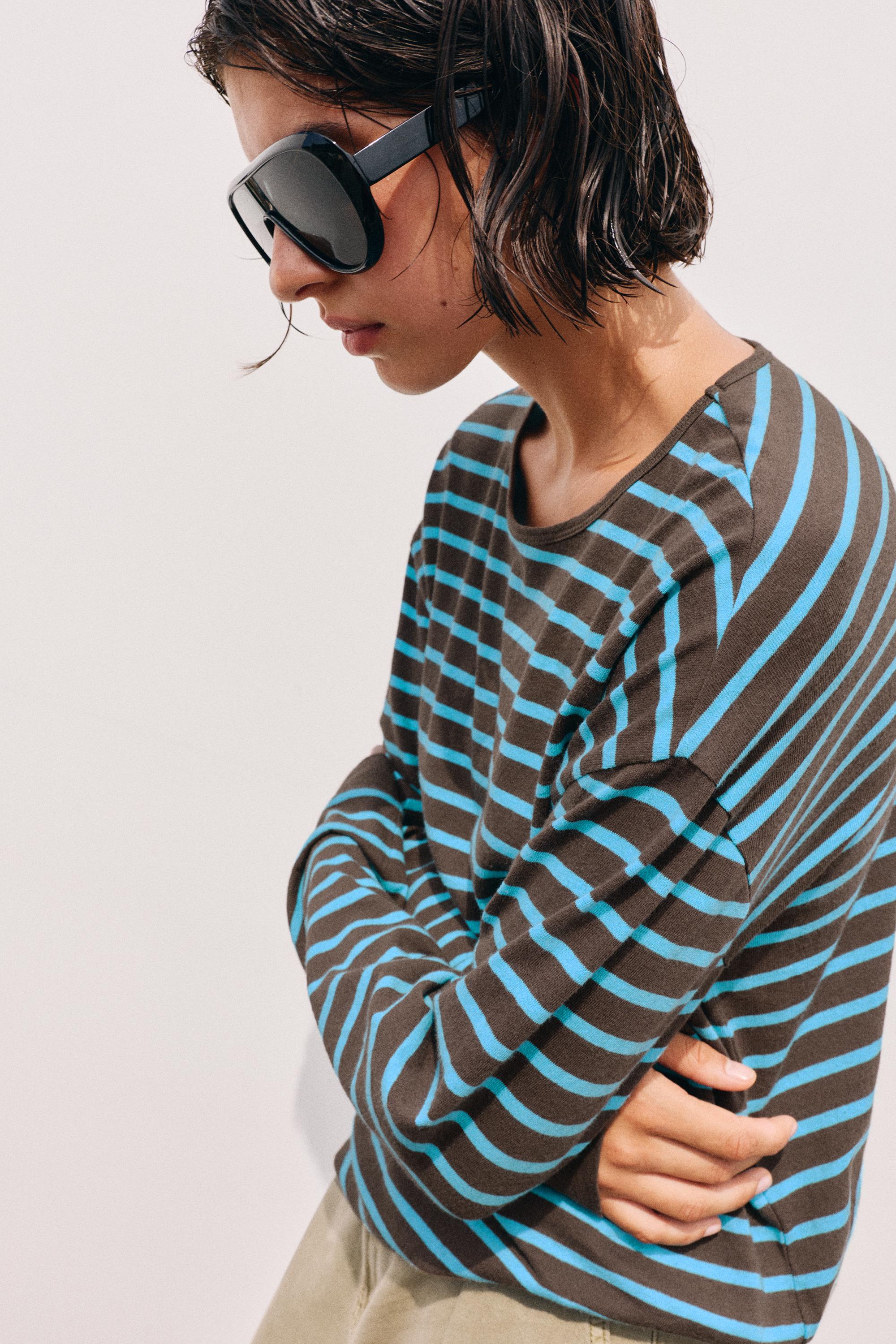 Oversize long sleeve striped T-shirt — Brown