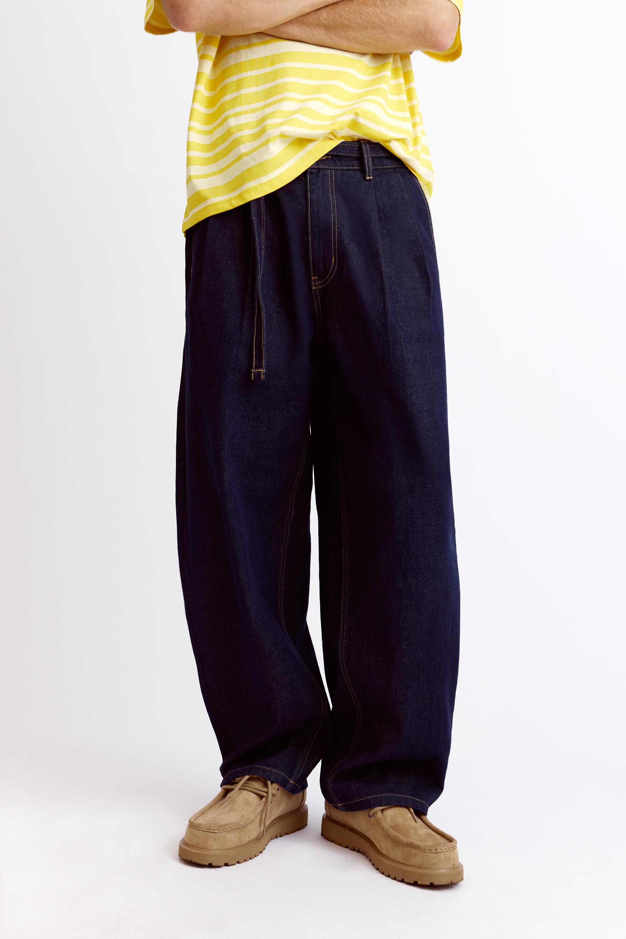 Pull&Bear Pileli kemerli relaxed jean görsel 2