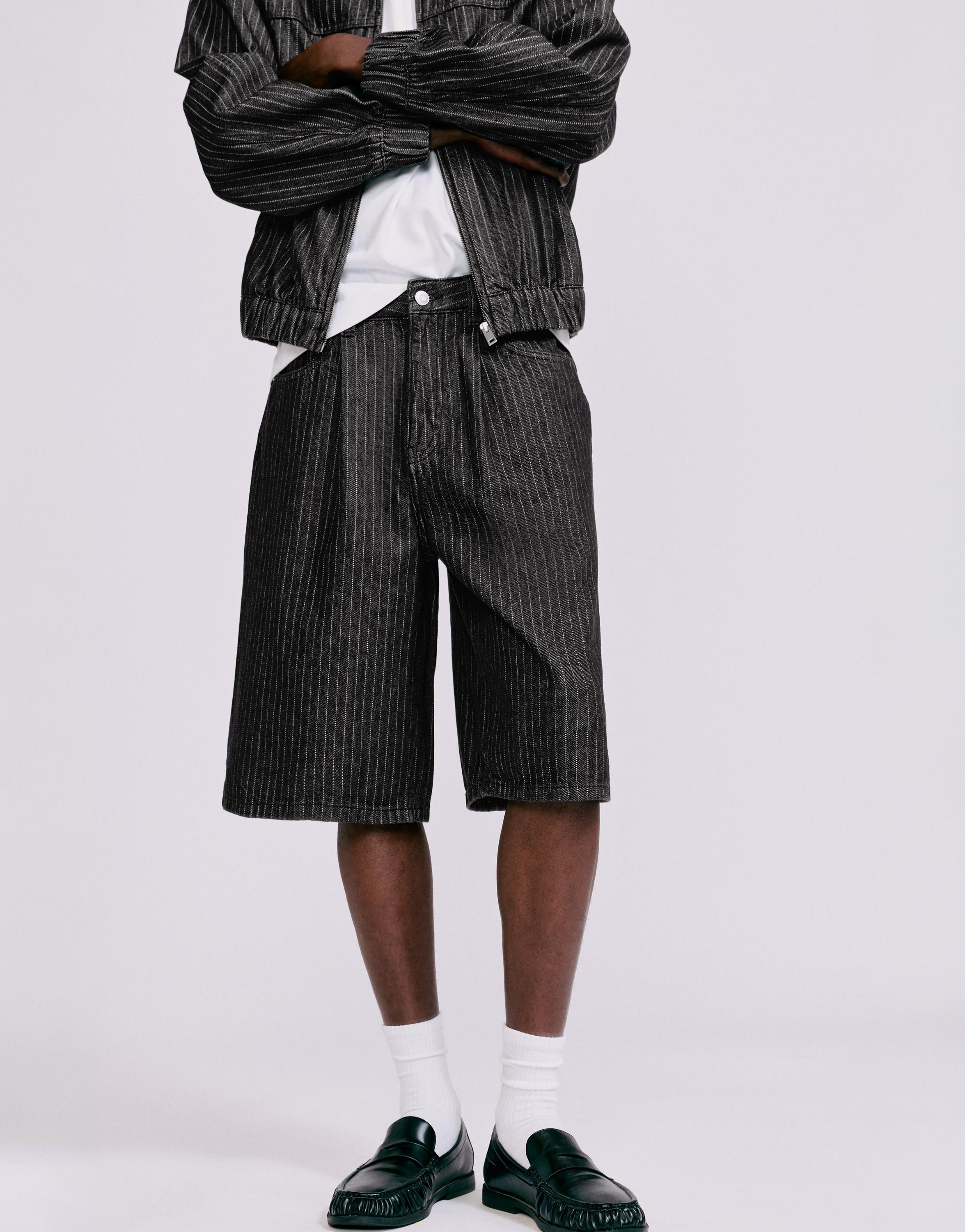 Pinstripe skater denim Bermuda shorts — Black