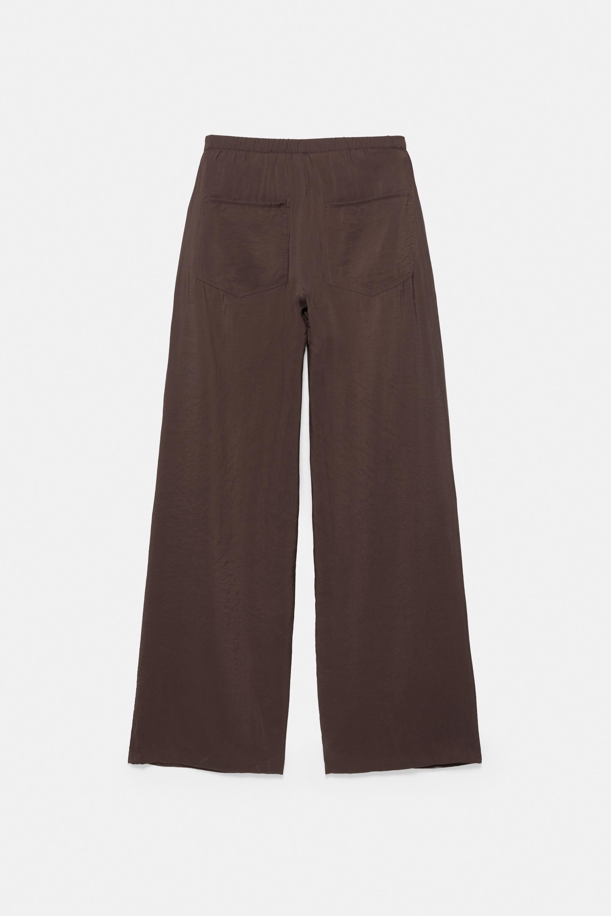 Drawstring flowing trousers — Brown