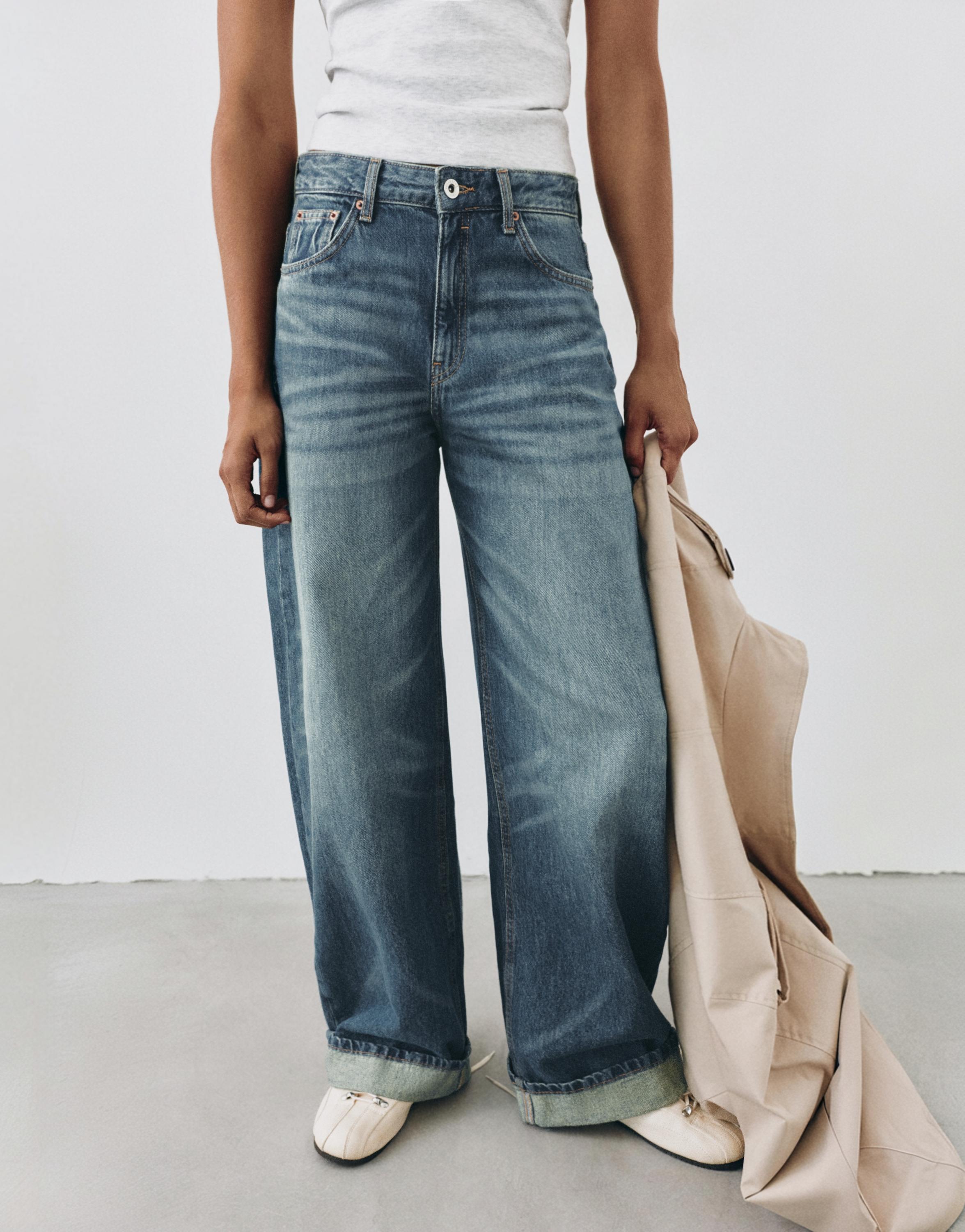 Balloon fit baggy jeans with turn-up hems — Dark blue
