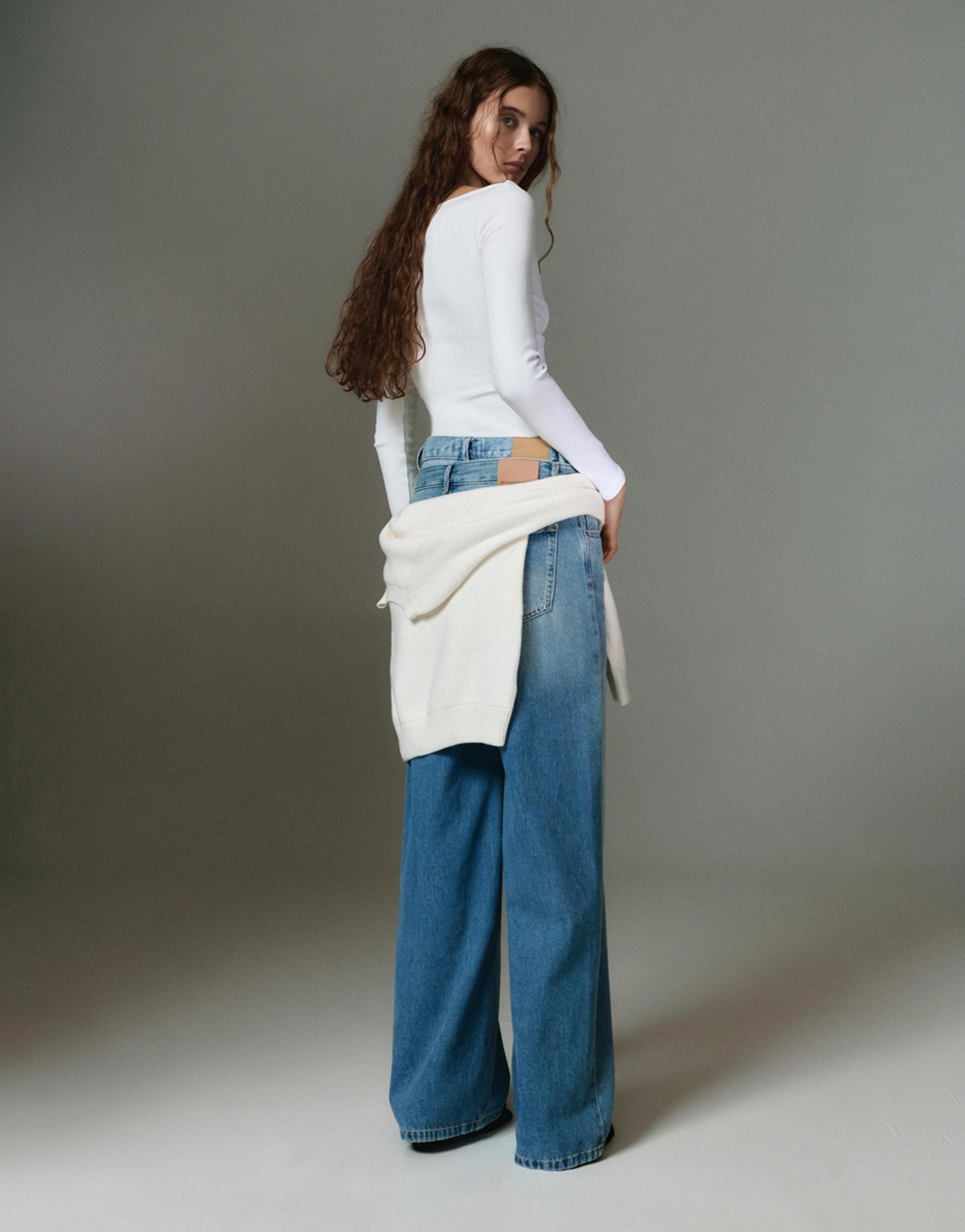Long sleeve boat neck T-shirt — White