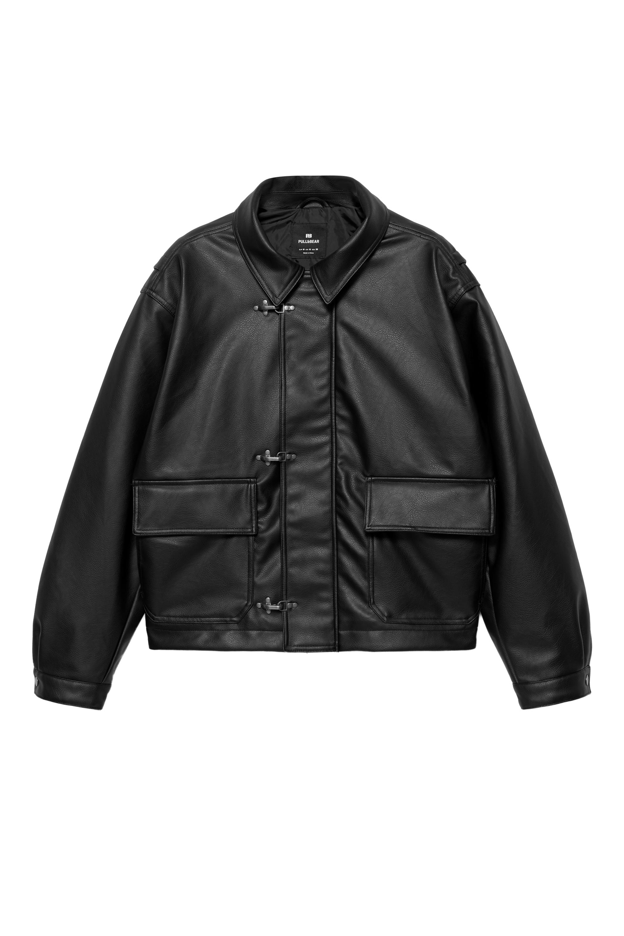 Süslü düğmeli suni deri ceket - Görsel 6