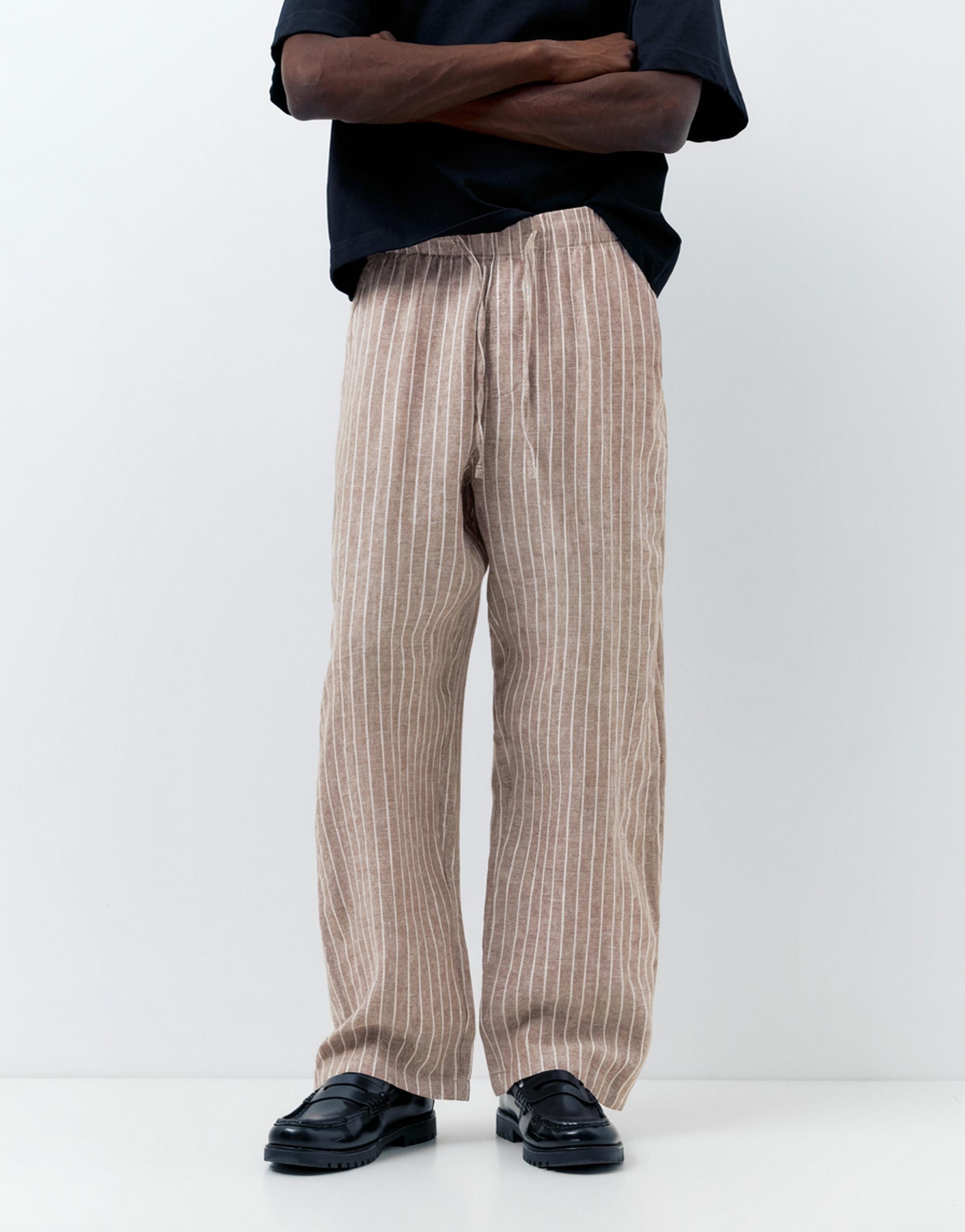 100% linen jogger trousers — Striped
