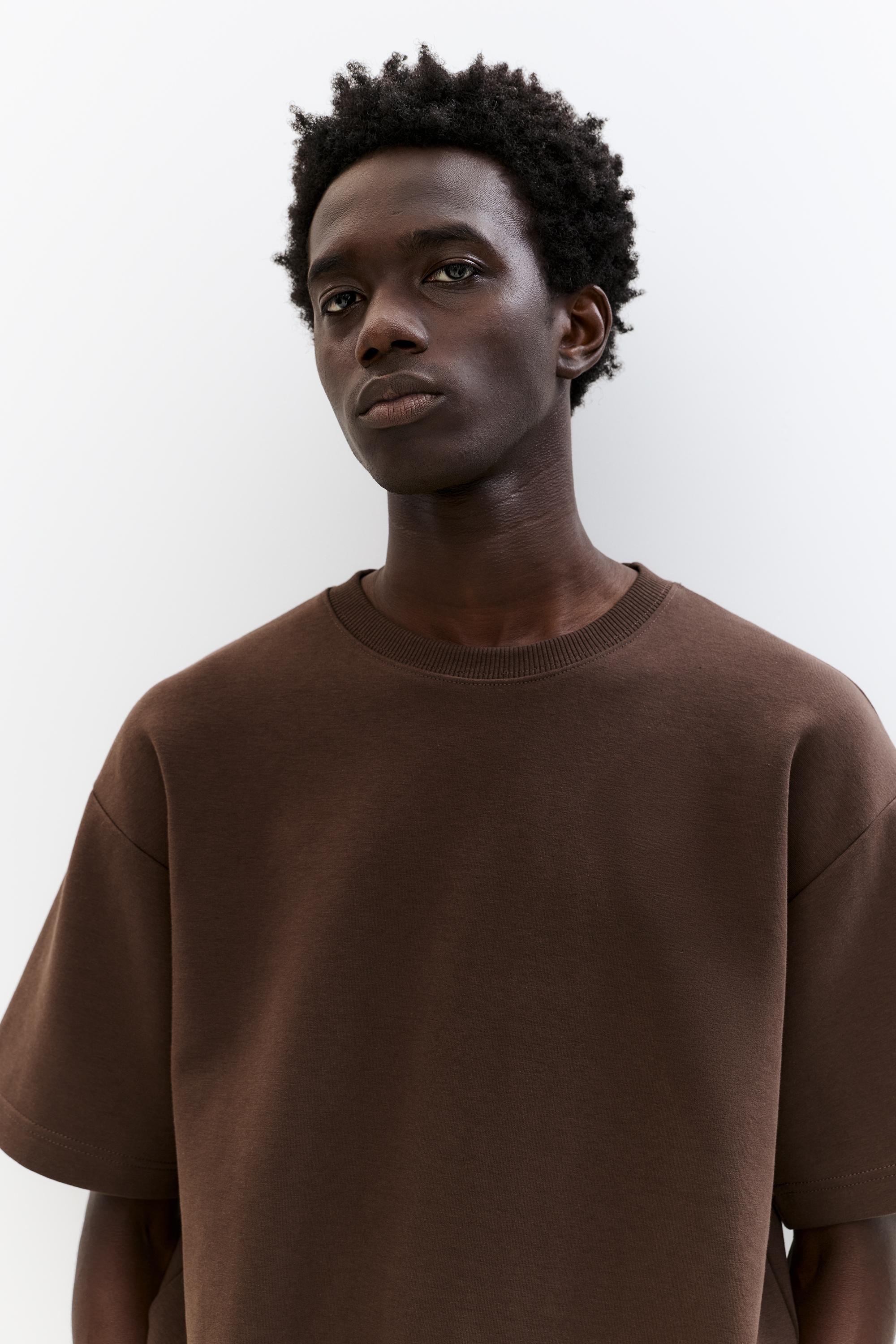 Basic short sleeve sweatshirt — Pale brown