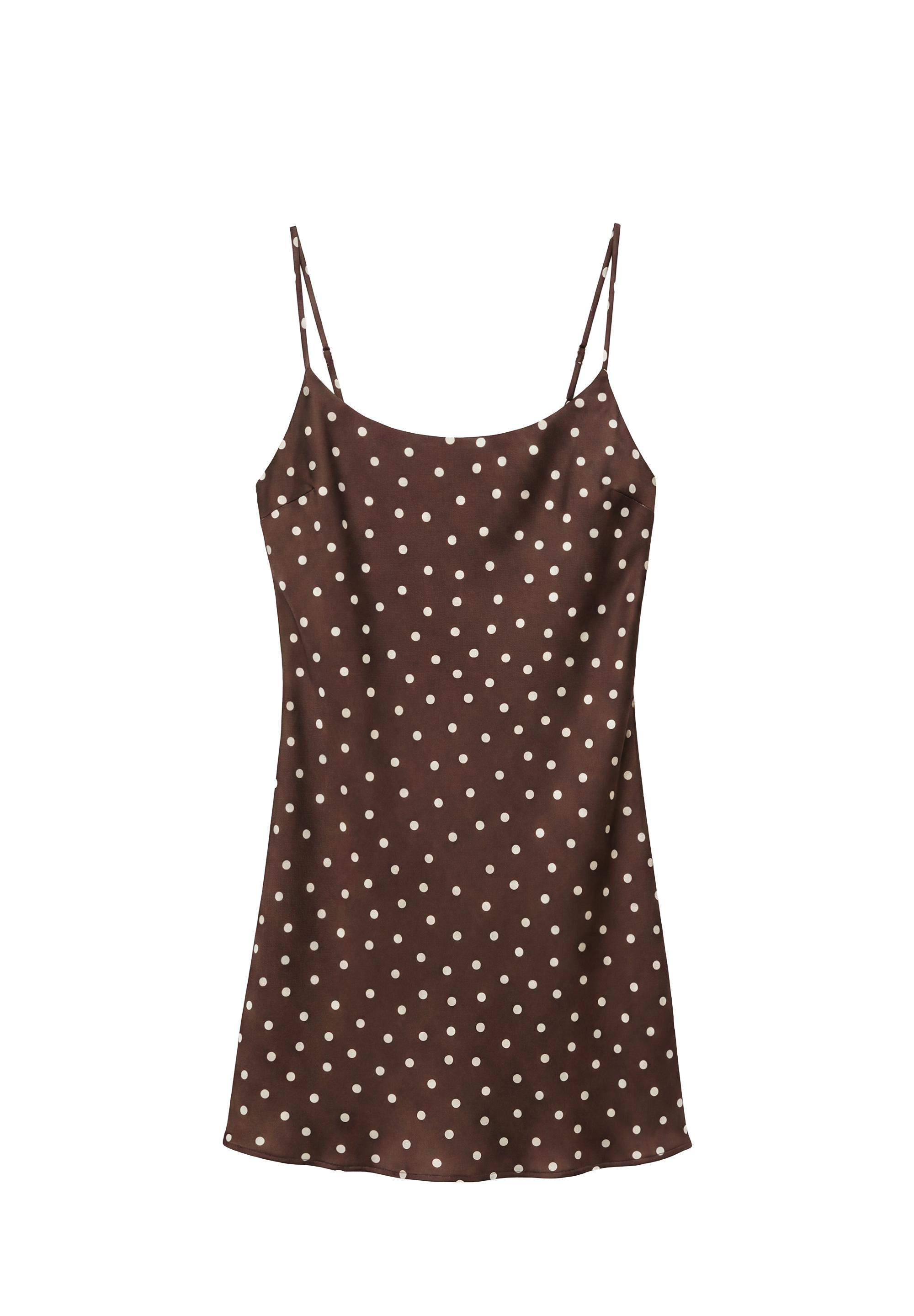 Short satin strappy dress — Brown/Ecru