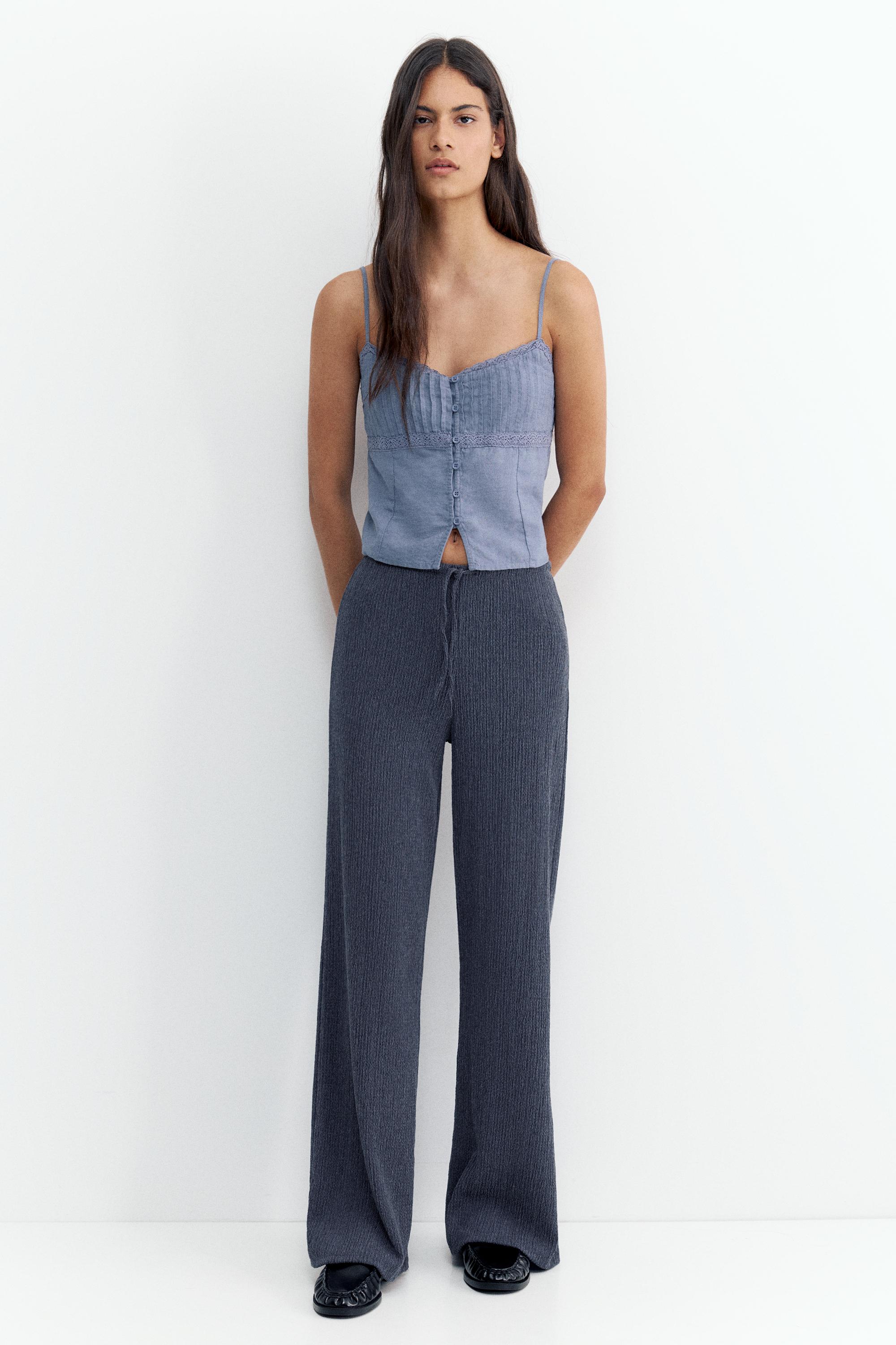 Wide-leg crepe trousers — Navy