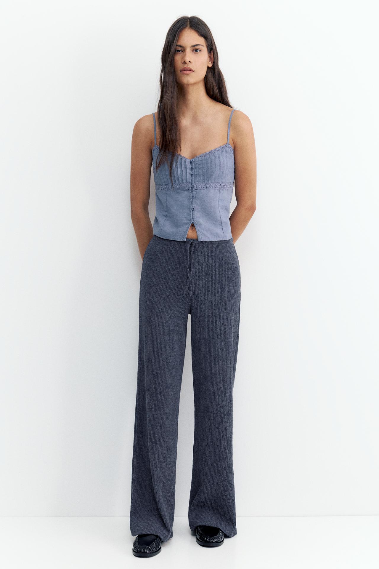 Wide-leg crepe trousers — Navy