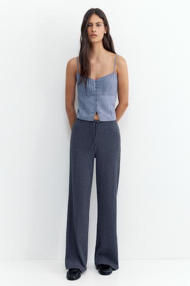 Wide-leg crepe trousers — Navy 1