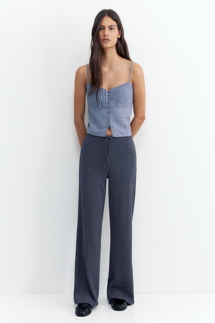 Wide-leg crepe trousers — Navy