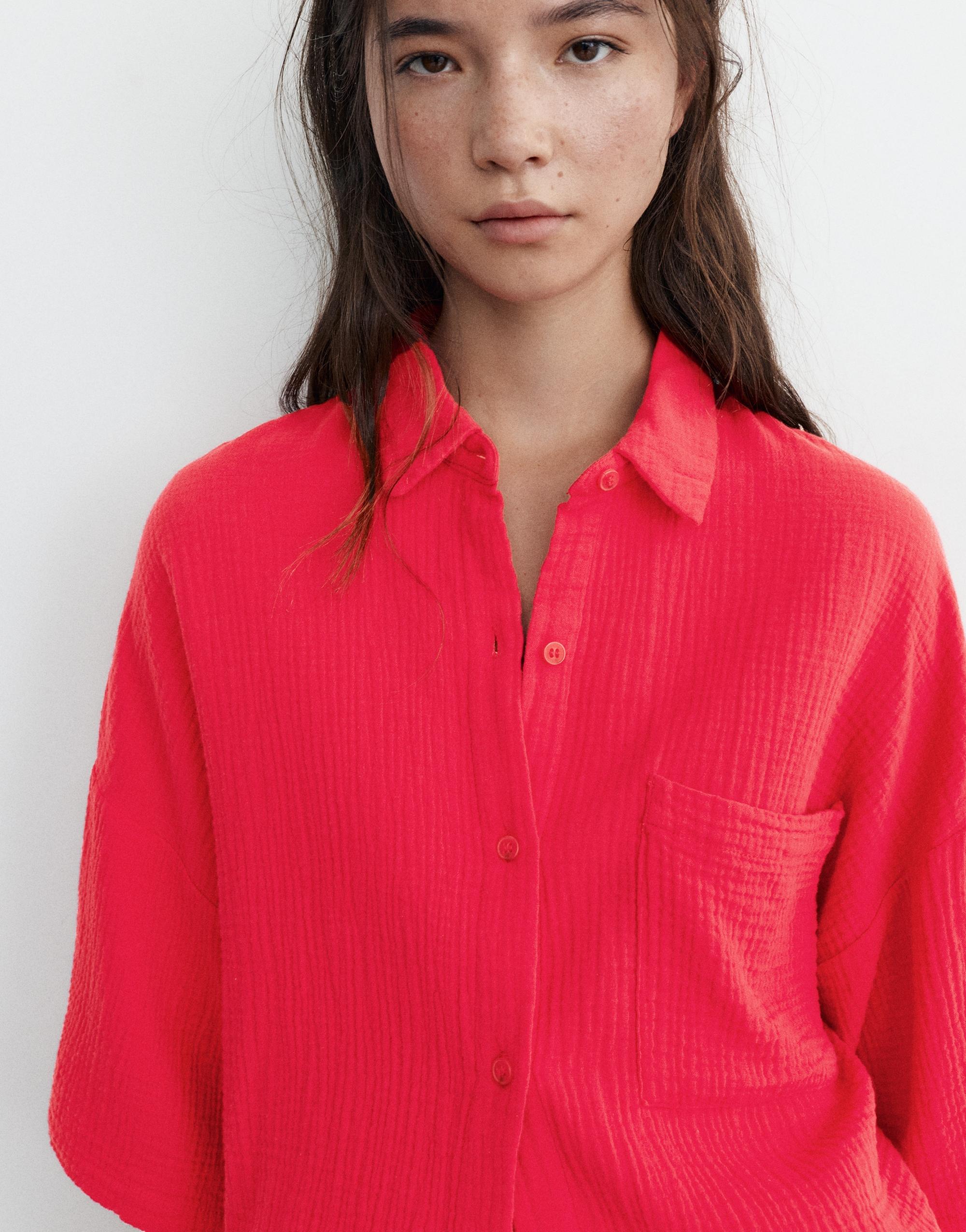 Short sleeve crepe shirt — Red