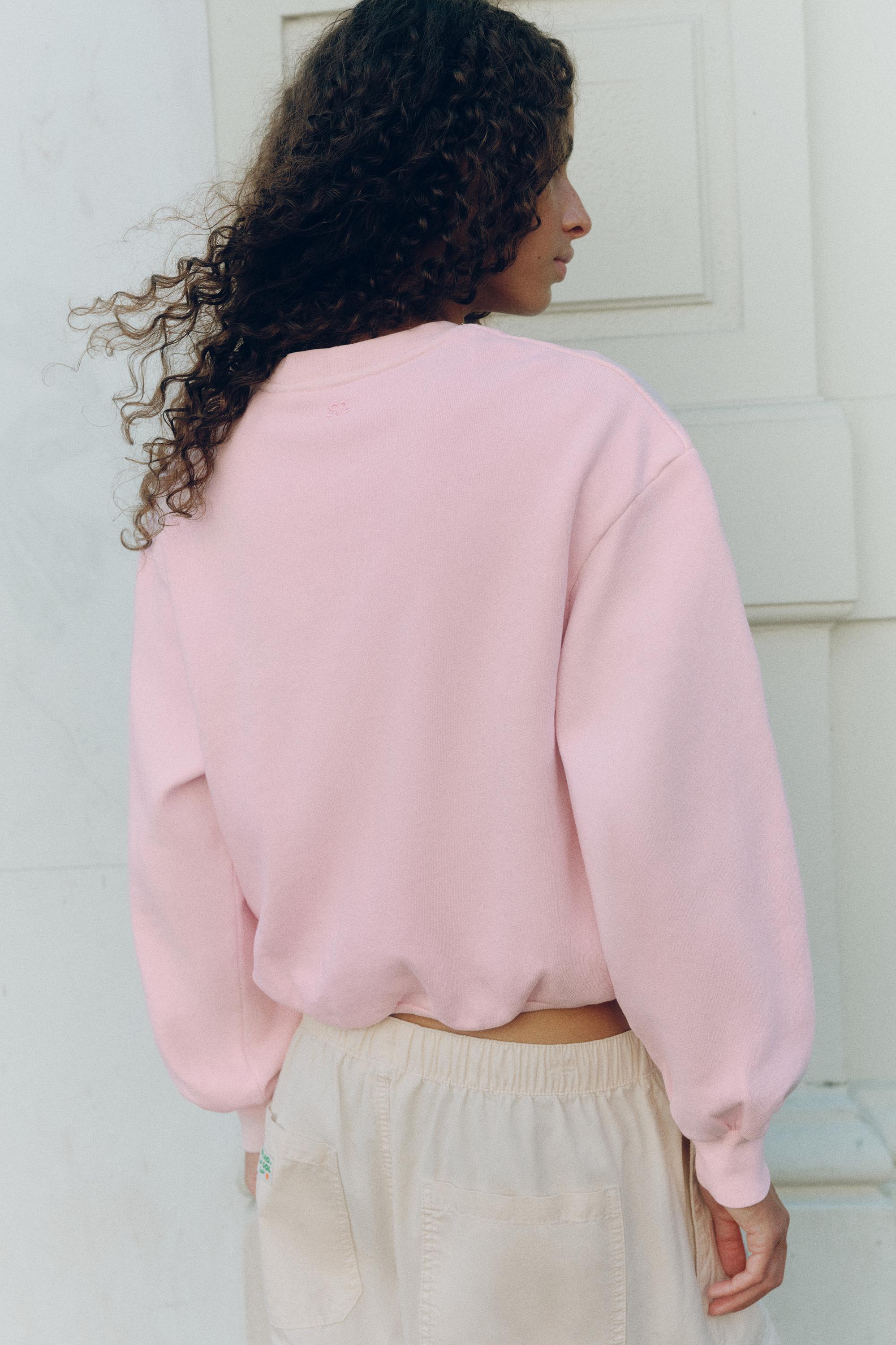 Cropped round neck sweatshirt — Pink