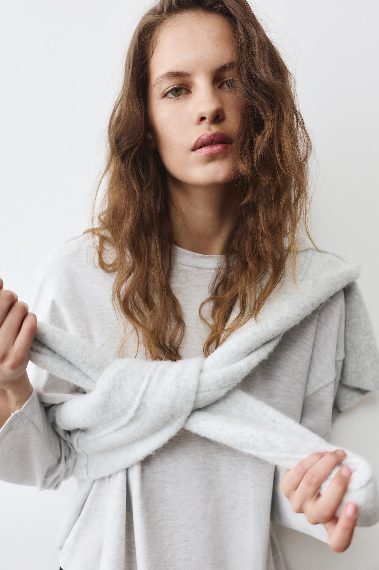 Boxy-fit long sleeve T-shirt — Grey marl