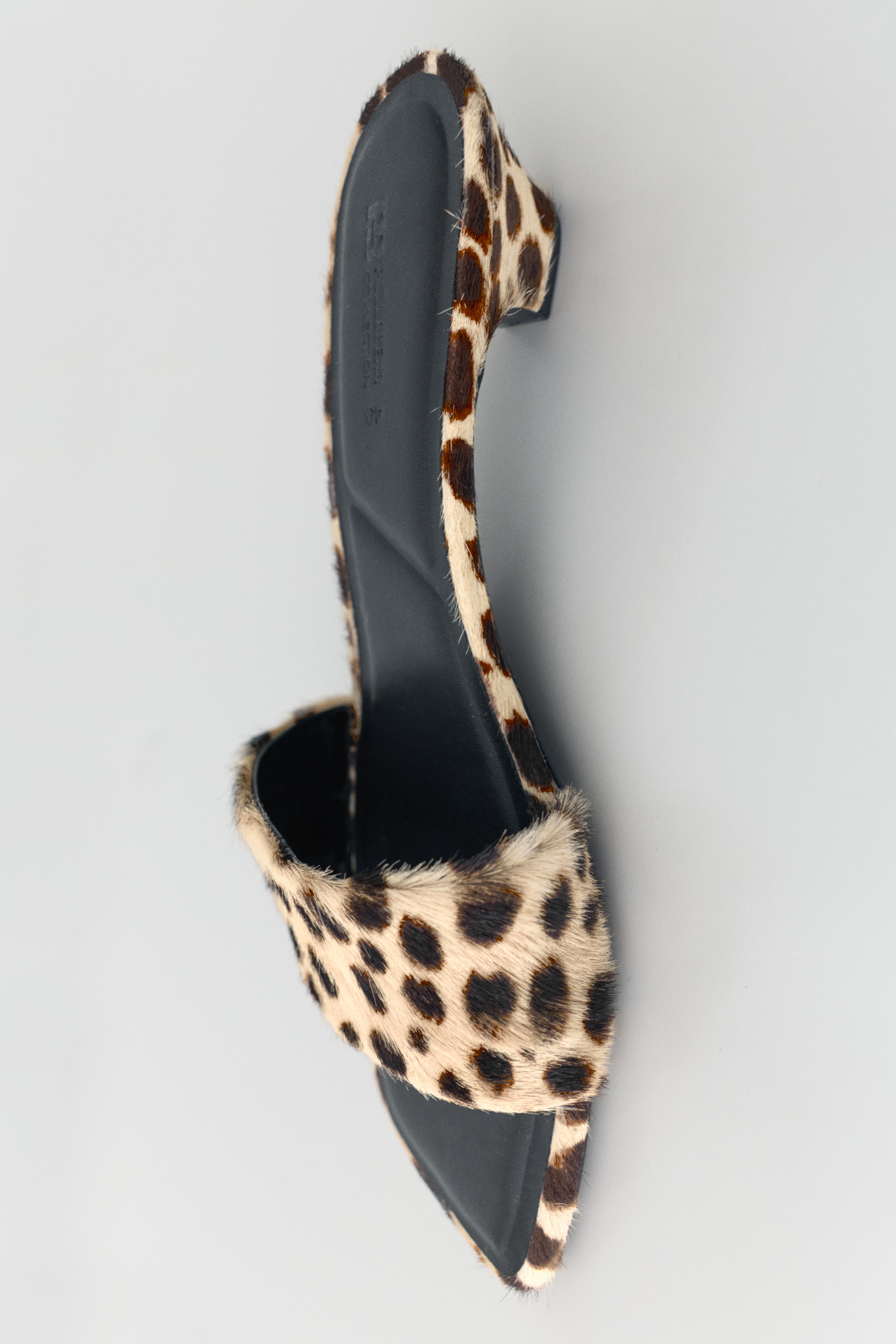 Leopar desenli topuklu deri sandalet - Görsel 13