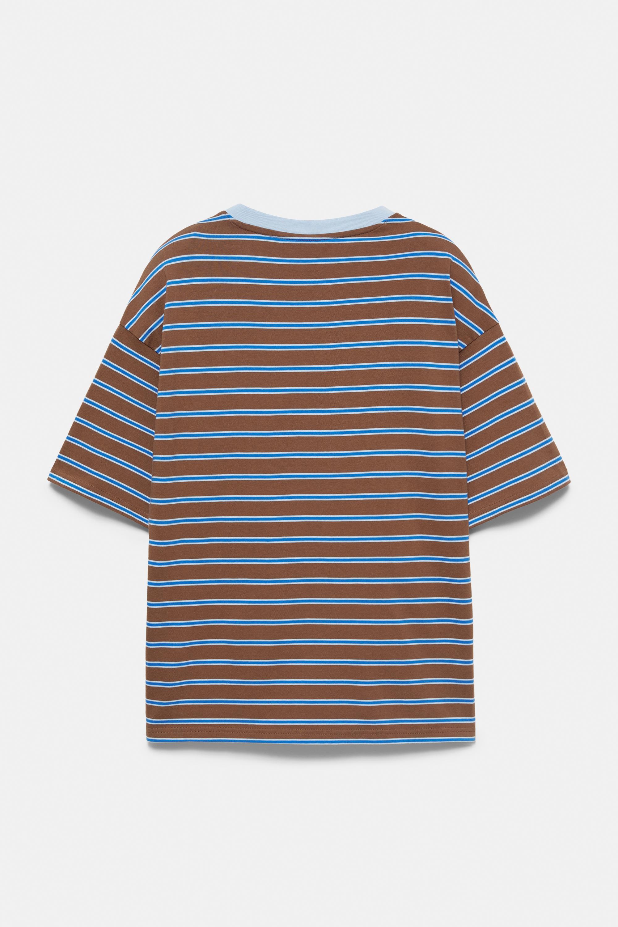 Striped T-shirt with text — Brown