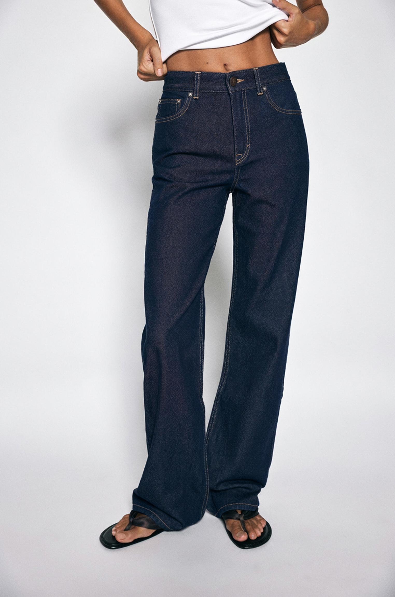 High-waist wide straight-leg jeans — Navy