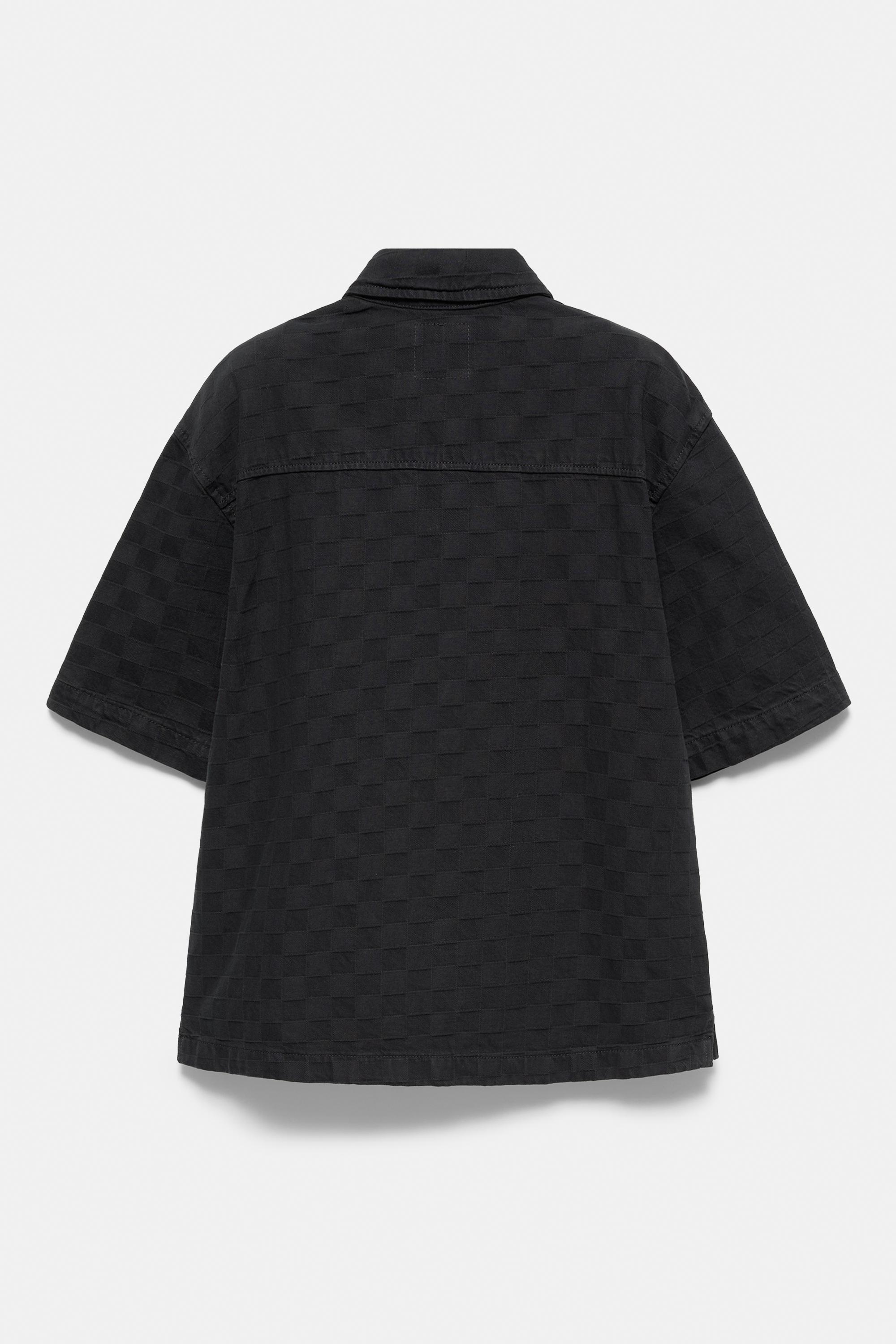 Short sleeve zip check shirt — Black