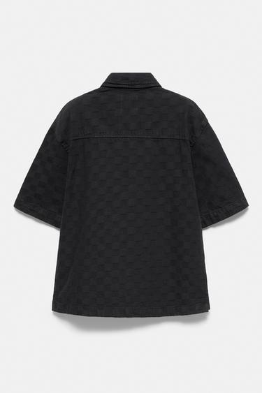 Short sleeve zip check shirt — Black 6