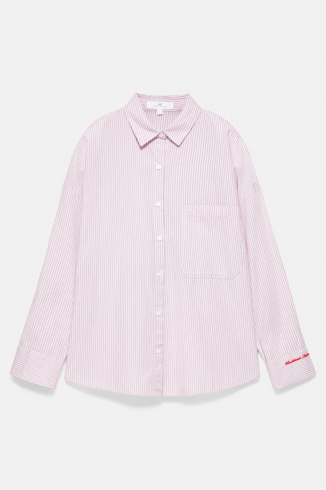 Embroidered striped shirt — Pastel pink
