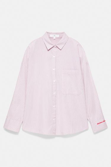 Embroidered striped shirt — Pastel pink 8