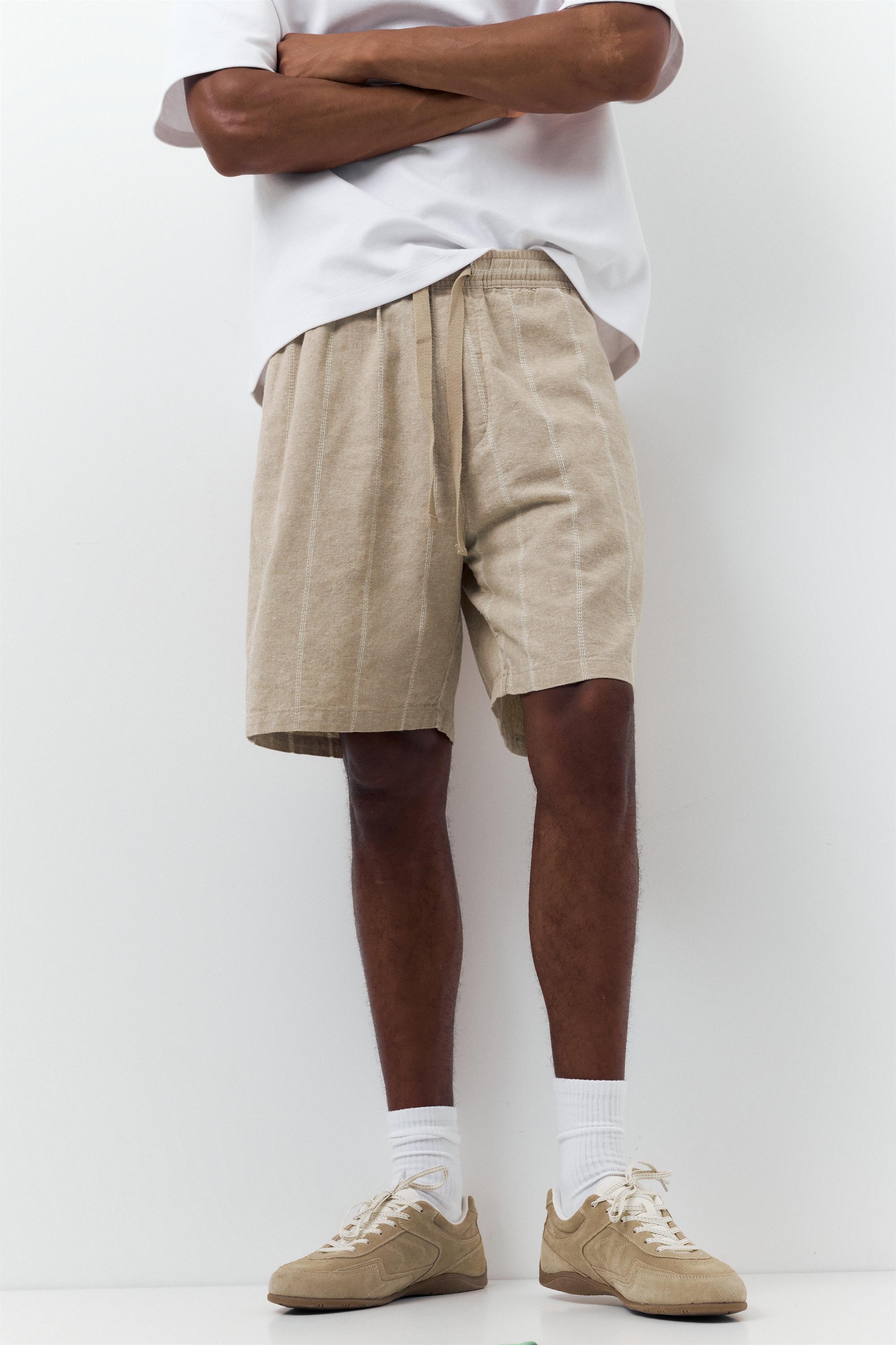 Linen blend jogger Bermuda shorts — Light camel
