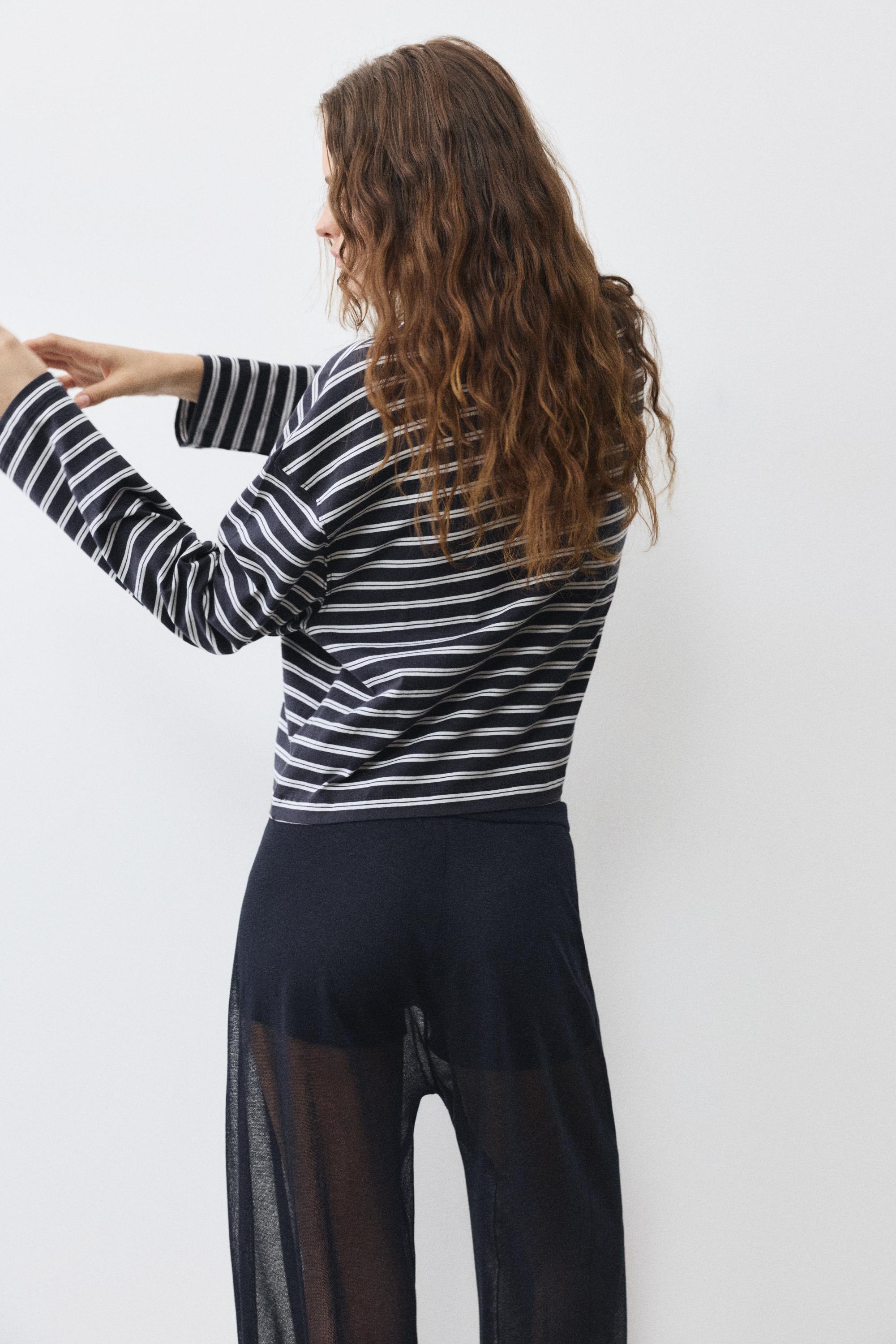 Boxy-fit long sleeve T-shirt — Striped
