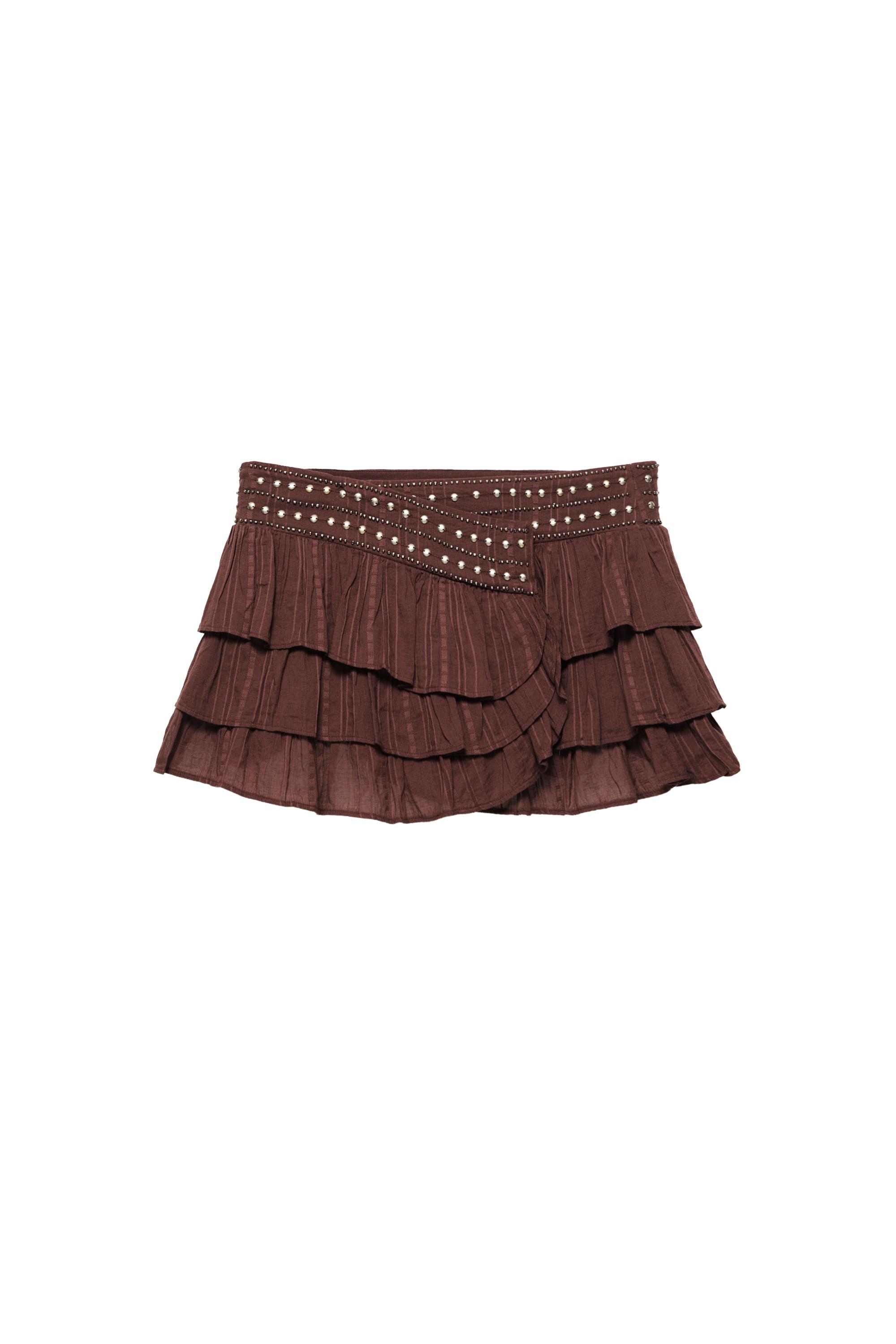 Pull&Bear Fırfırlı zımbalı mini etek görsel 5