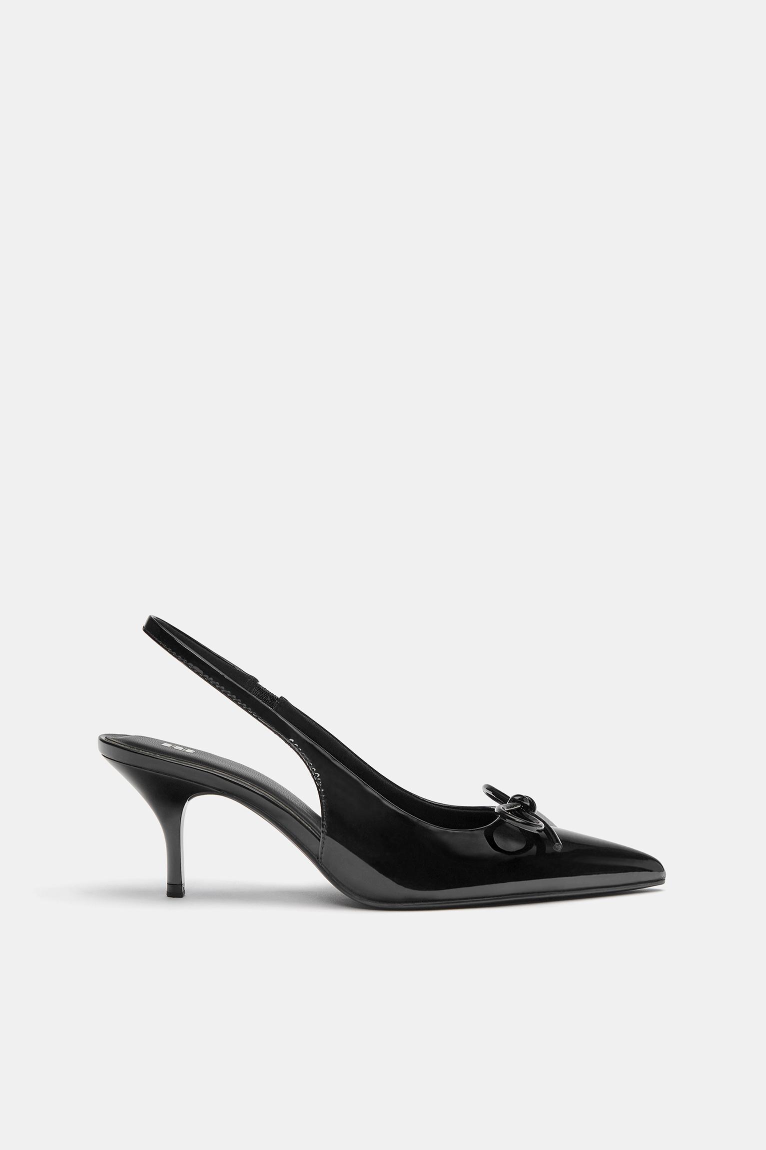 Patent high-heel shoes with bow — Black