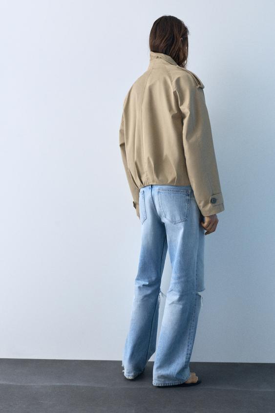 Veste Longue En Jean Beige Pull & Bear Taille 36 - Toile Coton, Neuve Avec étiquettes, Style Décontracté