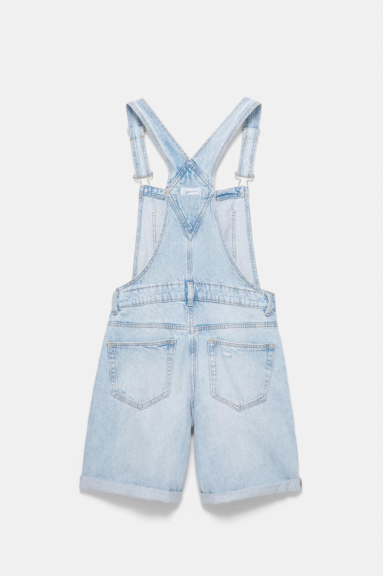 Short denim dungarees — Pale blue