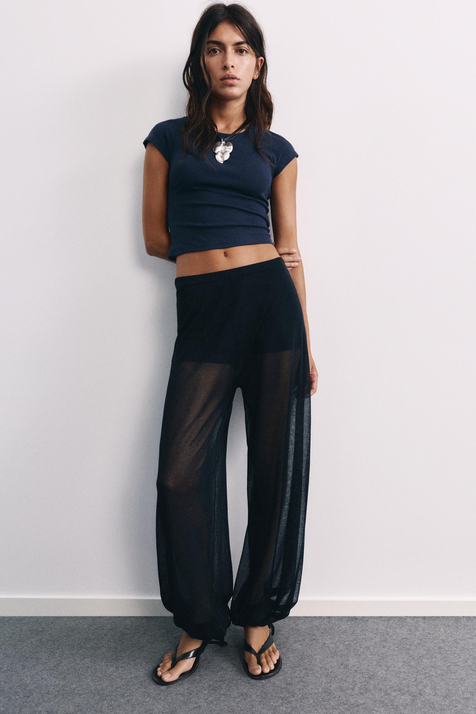 Semi-sheer sarouel trousers — Navy