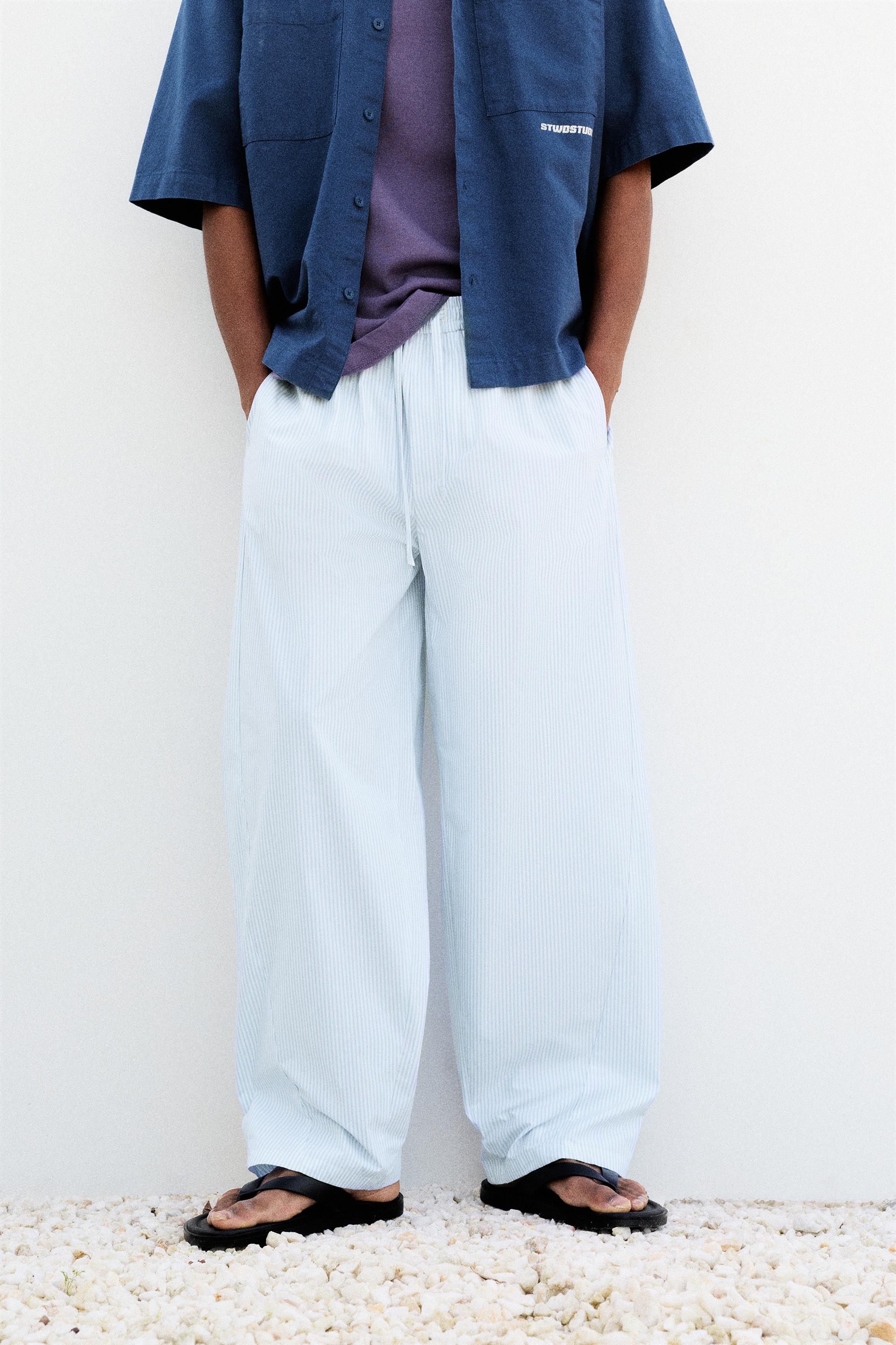 Relaxed fit striped pyjama-style trousers — Pale blue