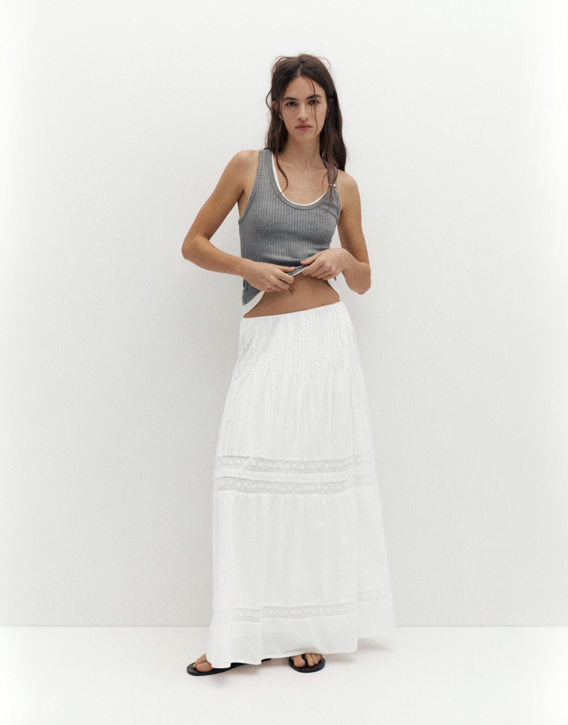 White tiered long skirt — White