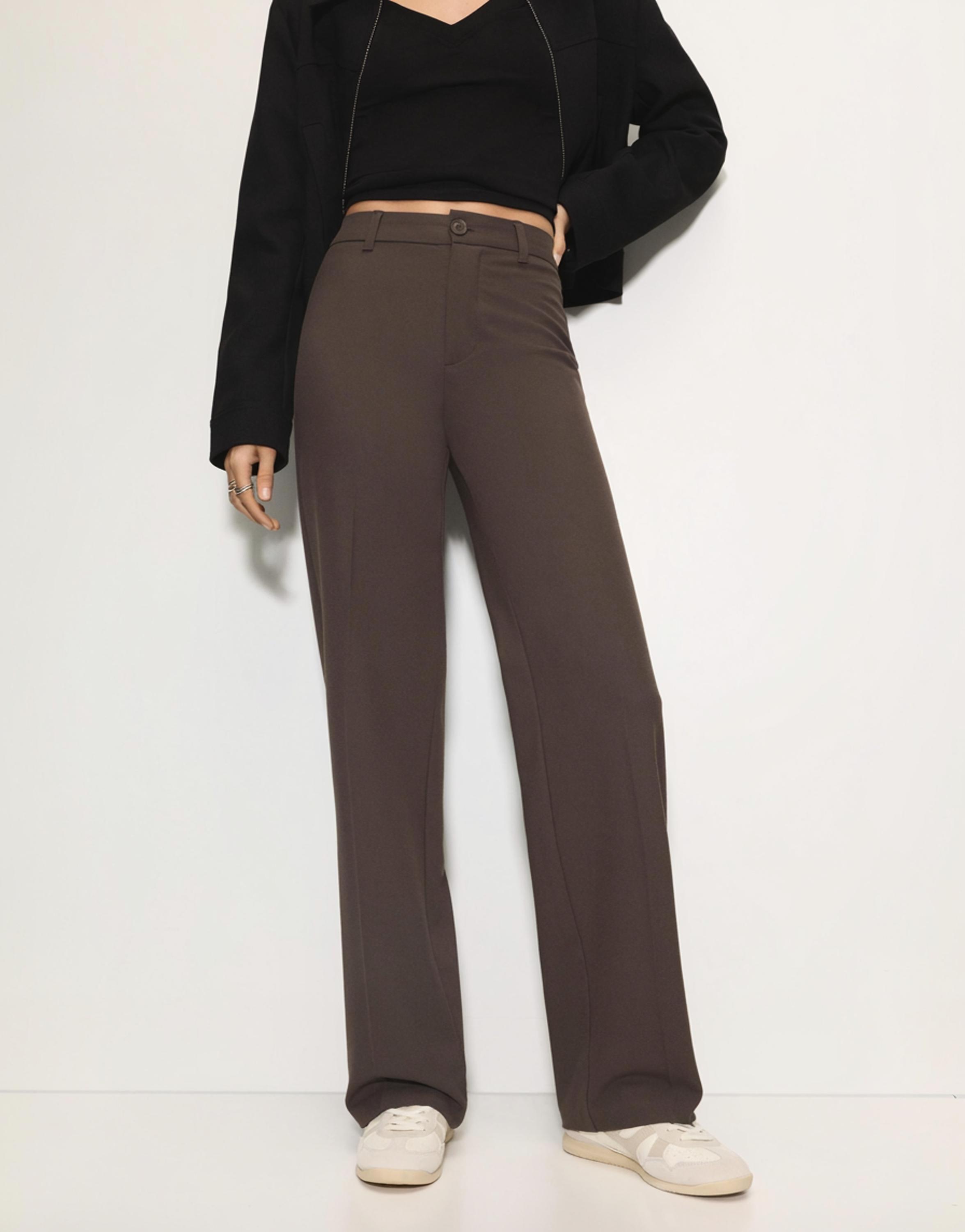 Smart high-waist straight-leg trousers — Dark brown